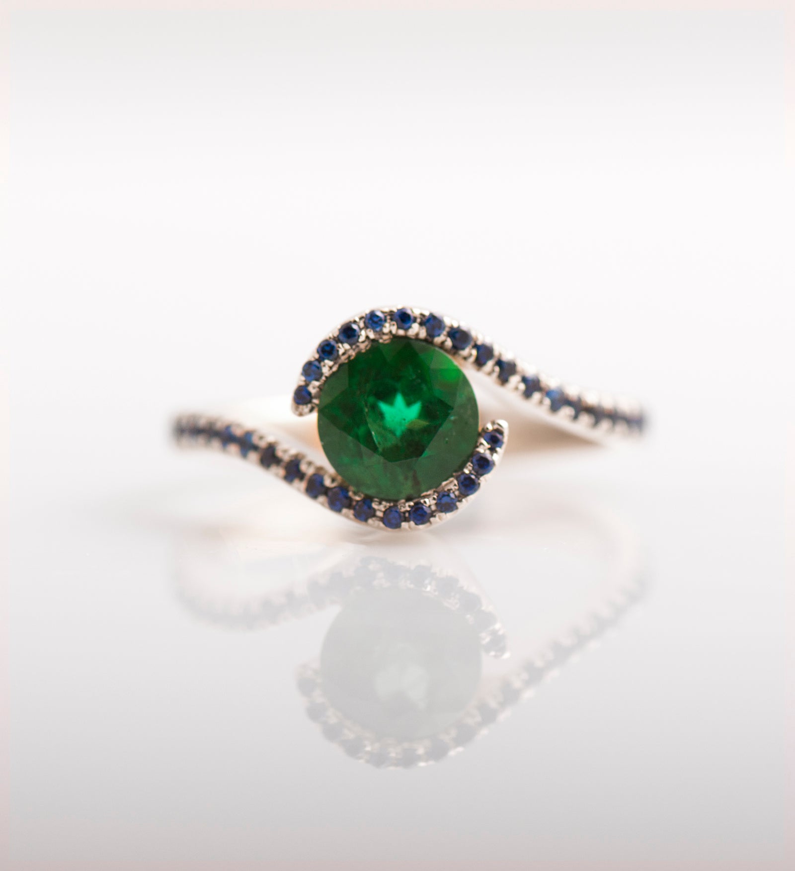 Twisted Emerald Engagement Ring