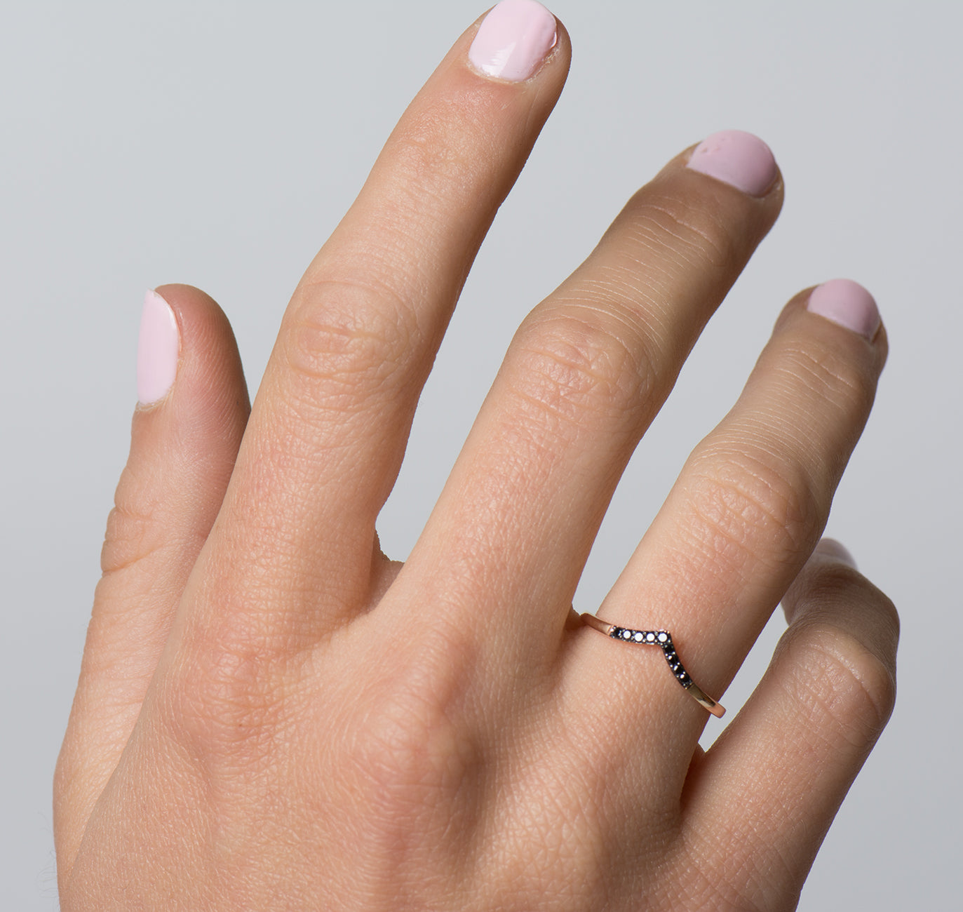 Thin V Shape Black Diamonds 9 Stone Ring