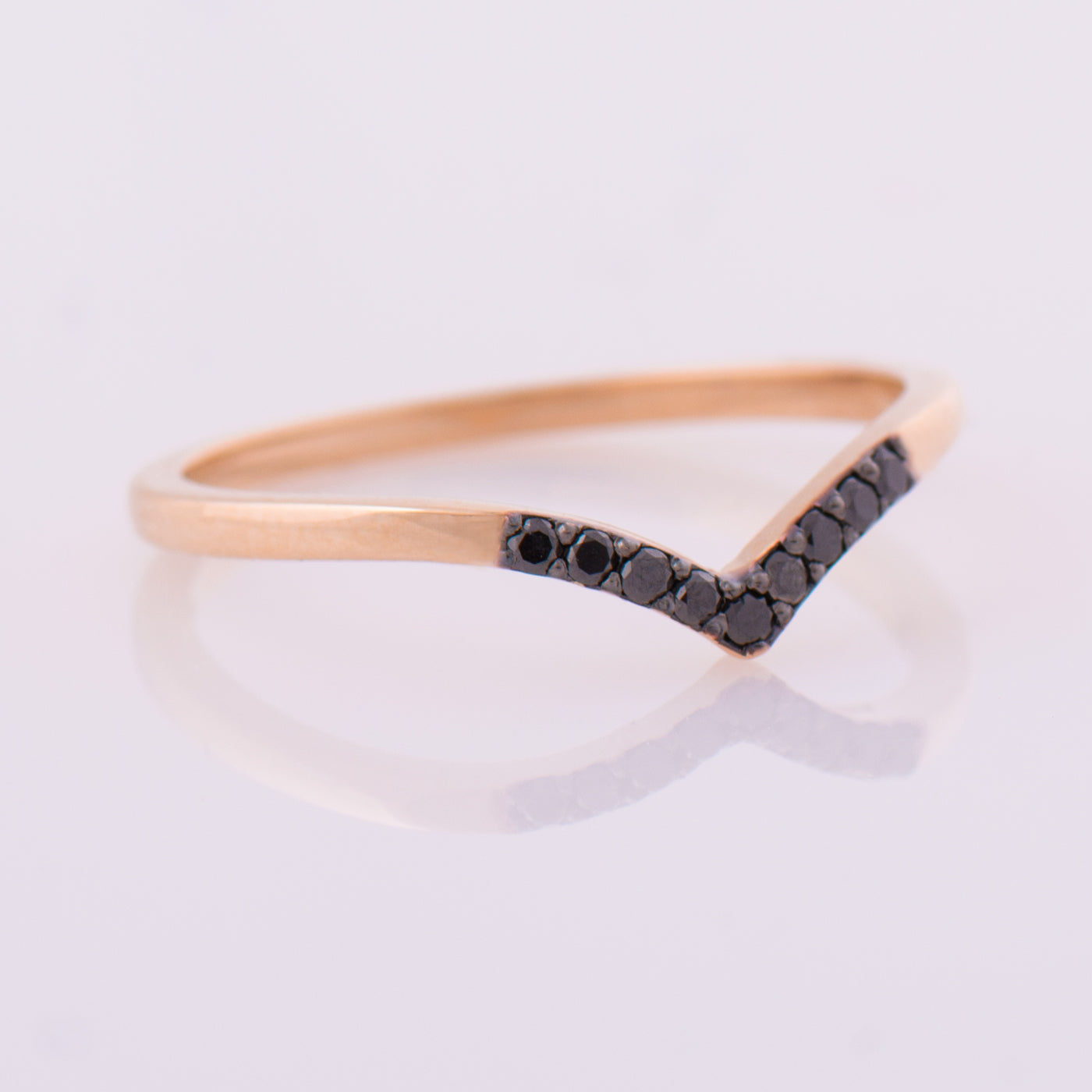 Thin V Shape Black Diamonds 9 Stone Ring