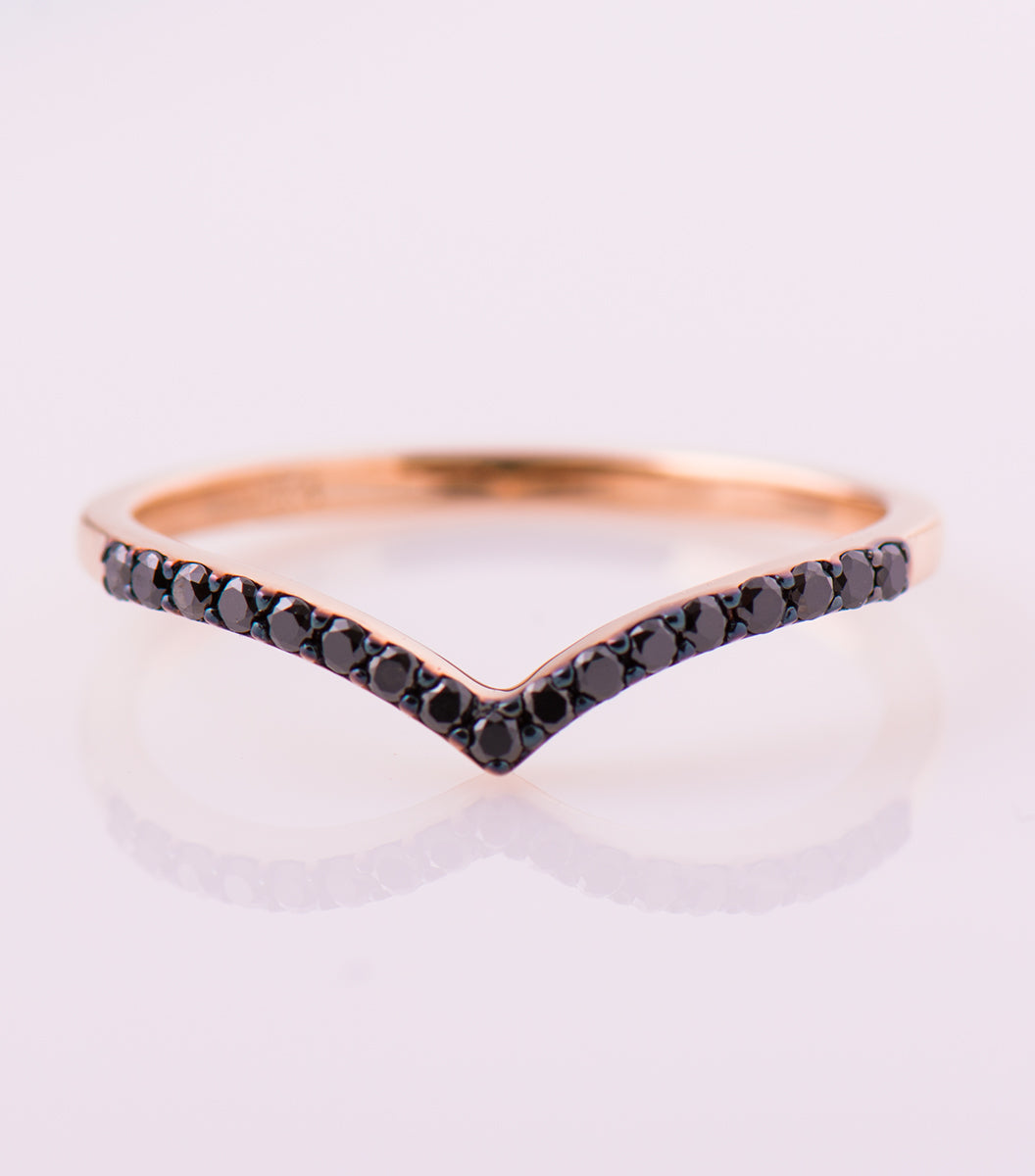 Thin V Shape Black Diamonds Half Eternity Ring
