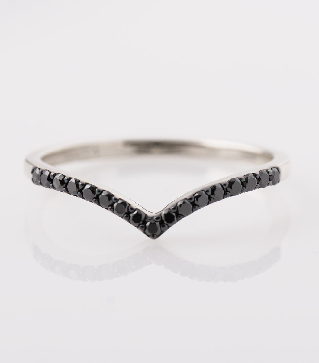 Thin V Shape Black Diamonds Half Eternity Ring