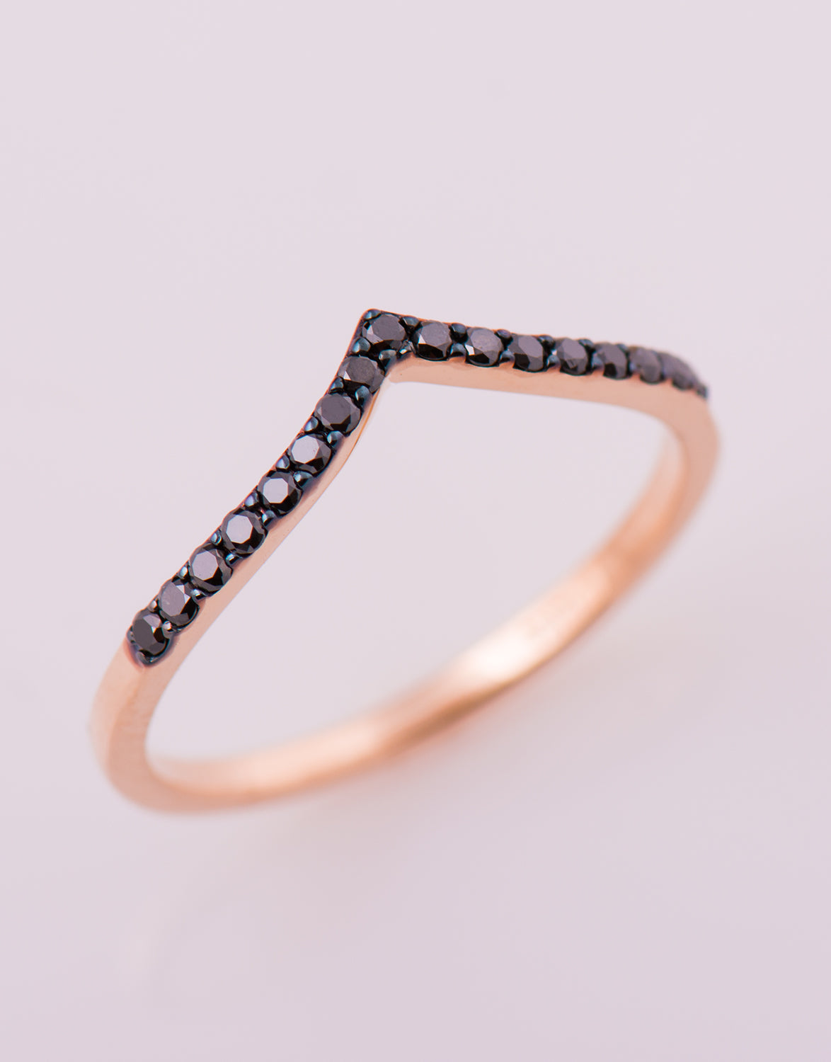 Thin V Shape Black Diamonds Half Eternity Ring