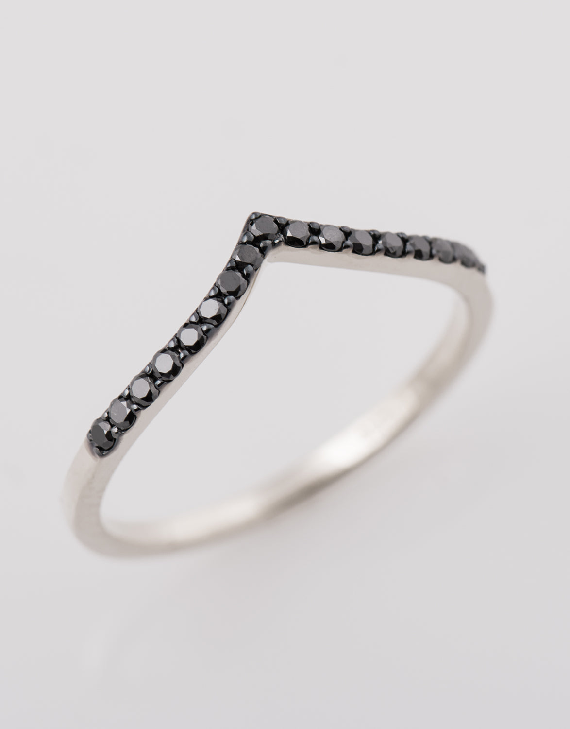 Thin V Shape Black Diamonds Half Eternity Ring