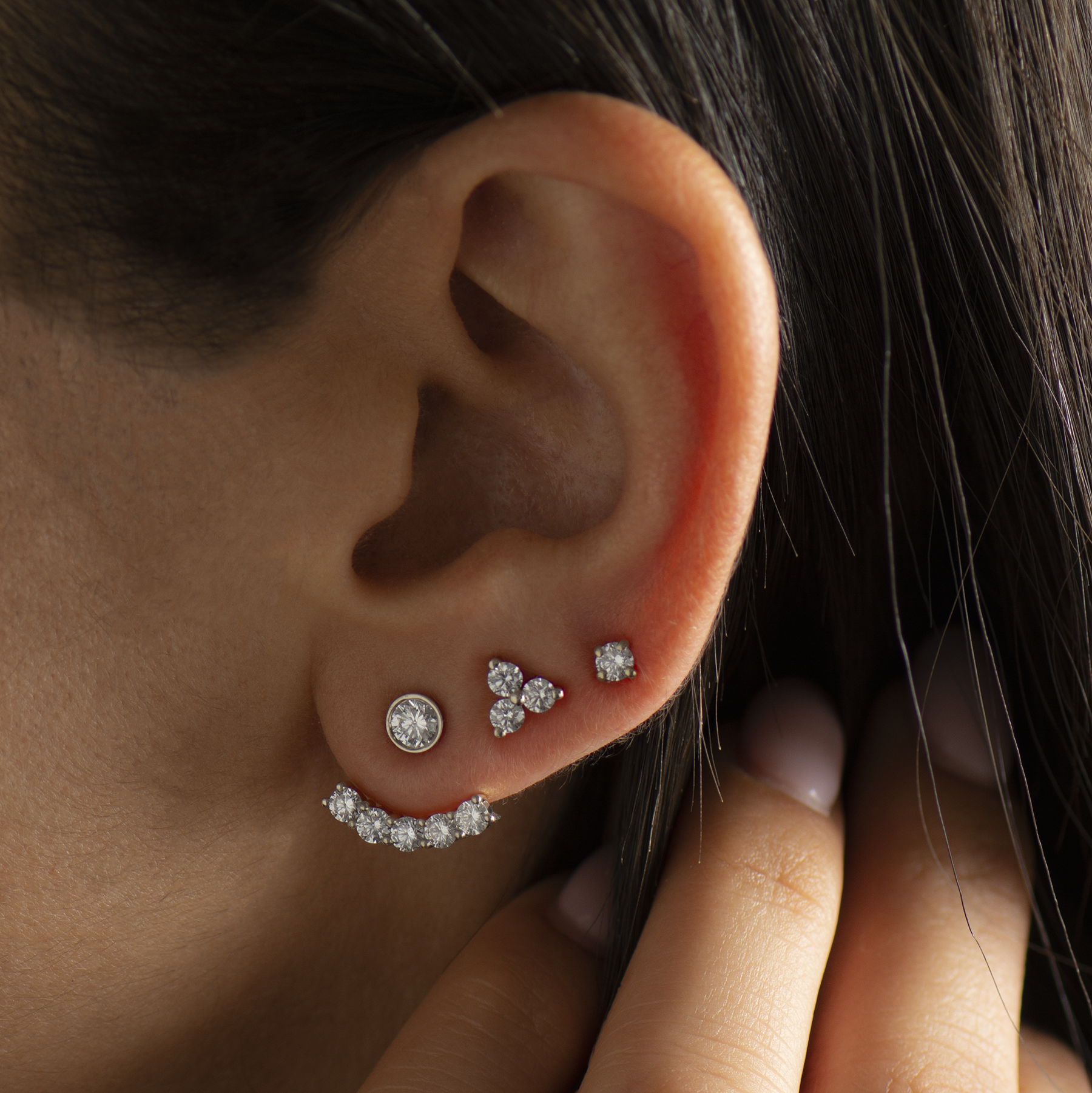 5 Diamonds Ear Jacket Earrings