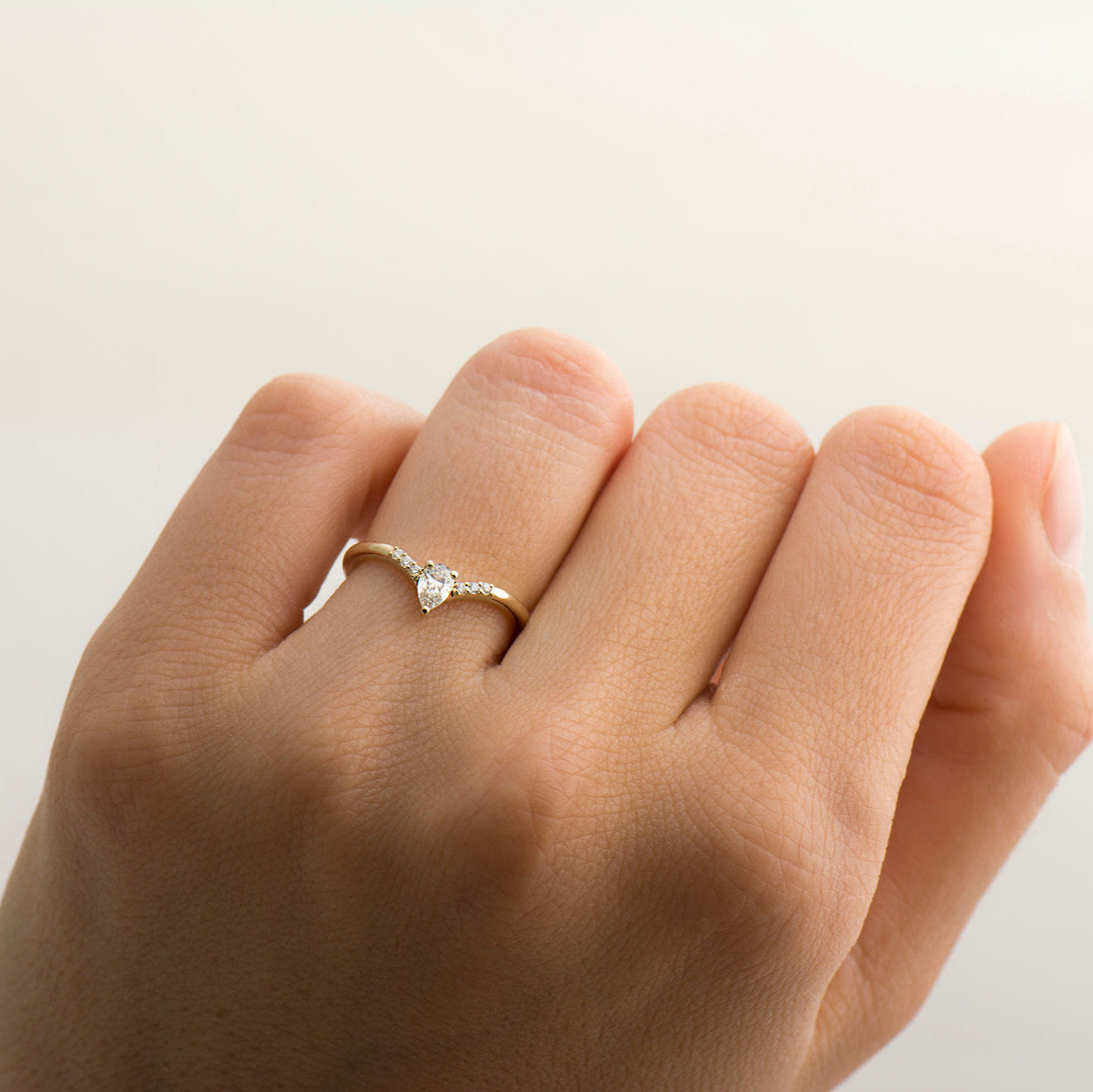 V Shaped Pear cut Engagement Ring