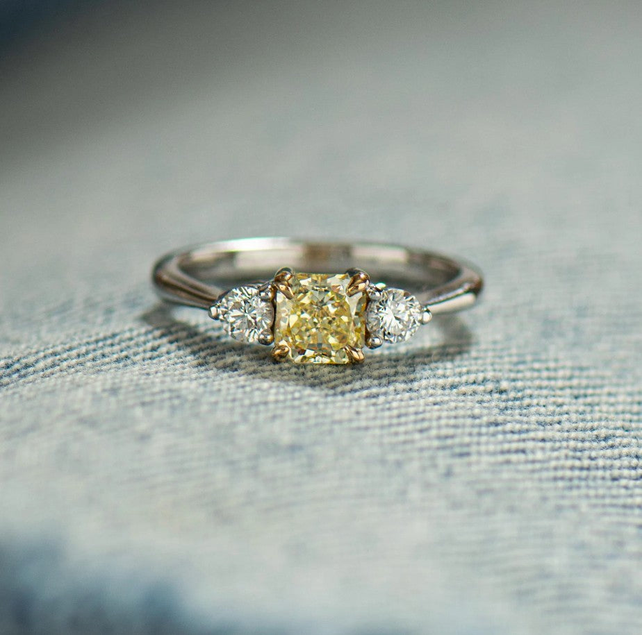 Yellow Diamond Ring - 18K White & Yellow Gold