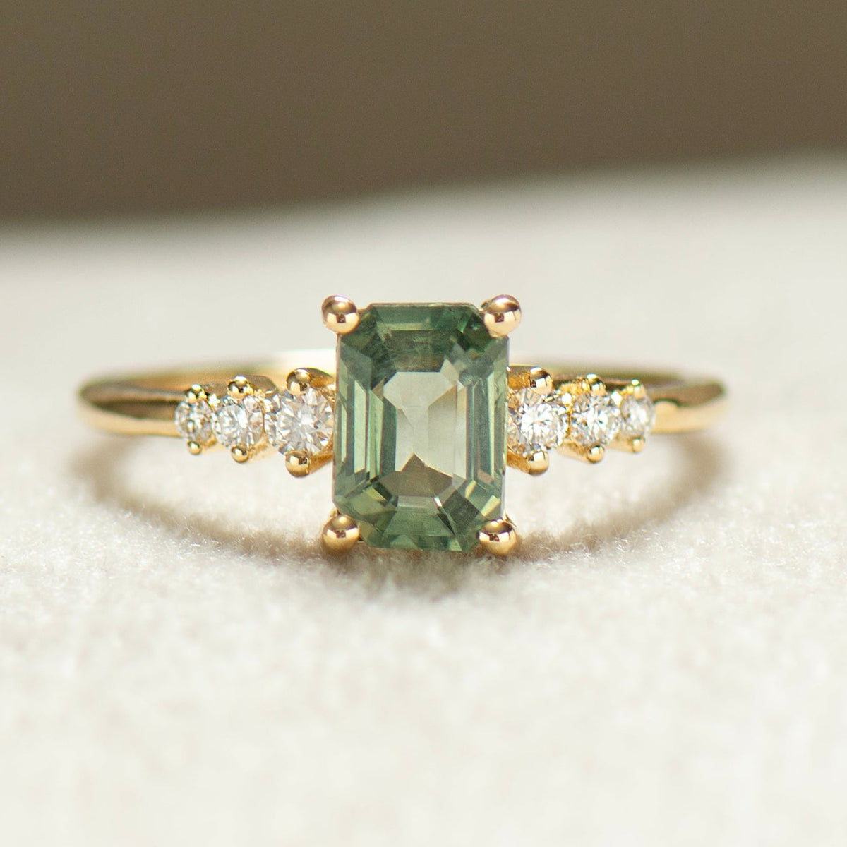 Emerald Cut Green Sapphire Engagement Ring