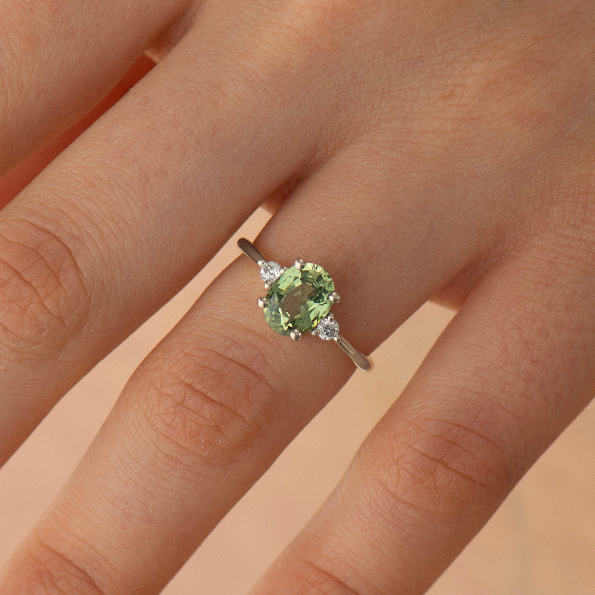 Large Green Sapphire Engagement Ring - Oval with Round Sides