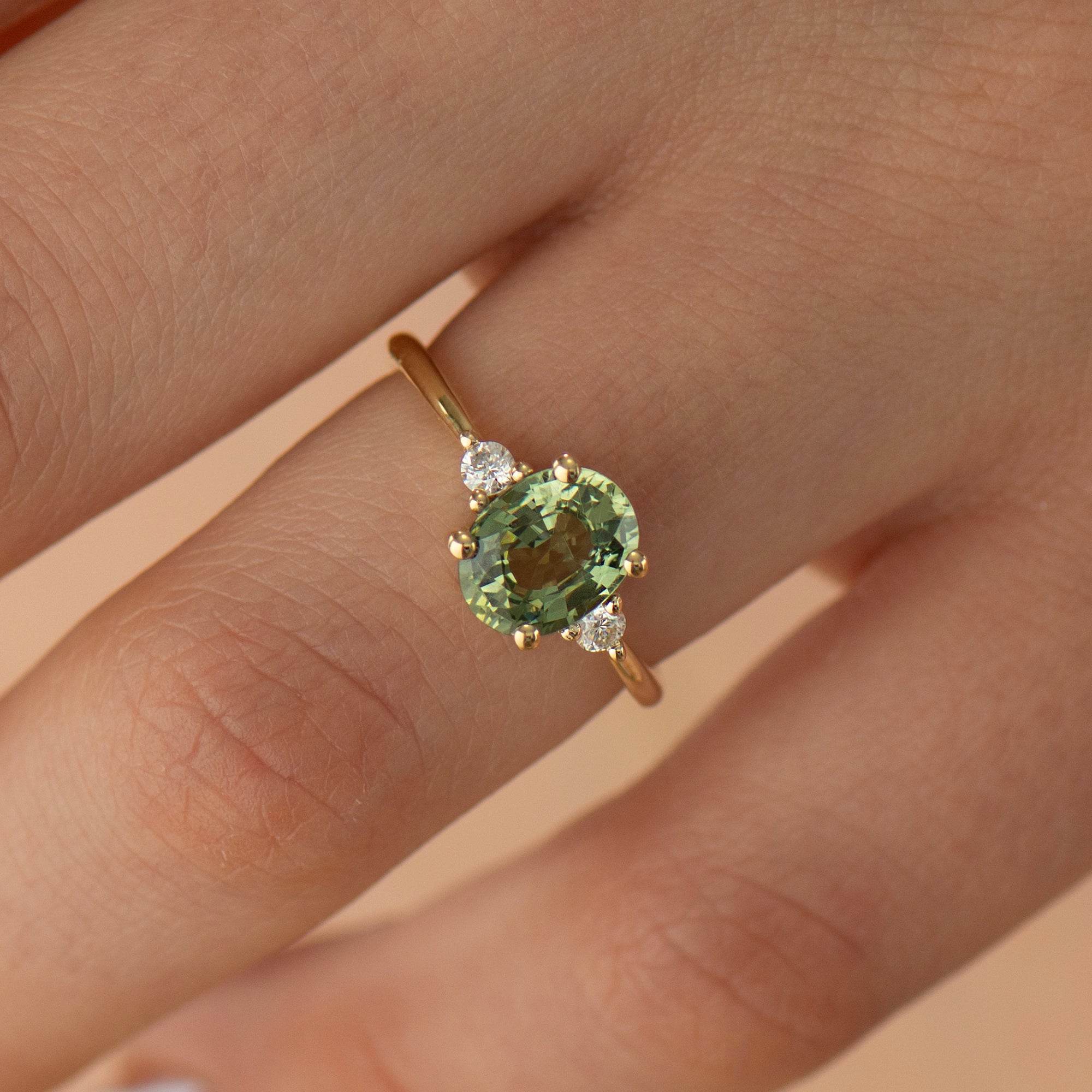 Large Green Sapphire Engagement Ring - Oval with Round Sides