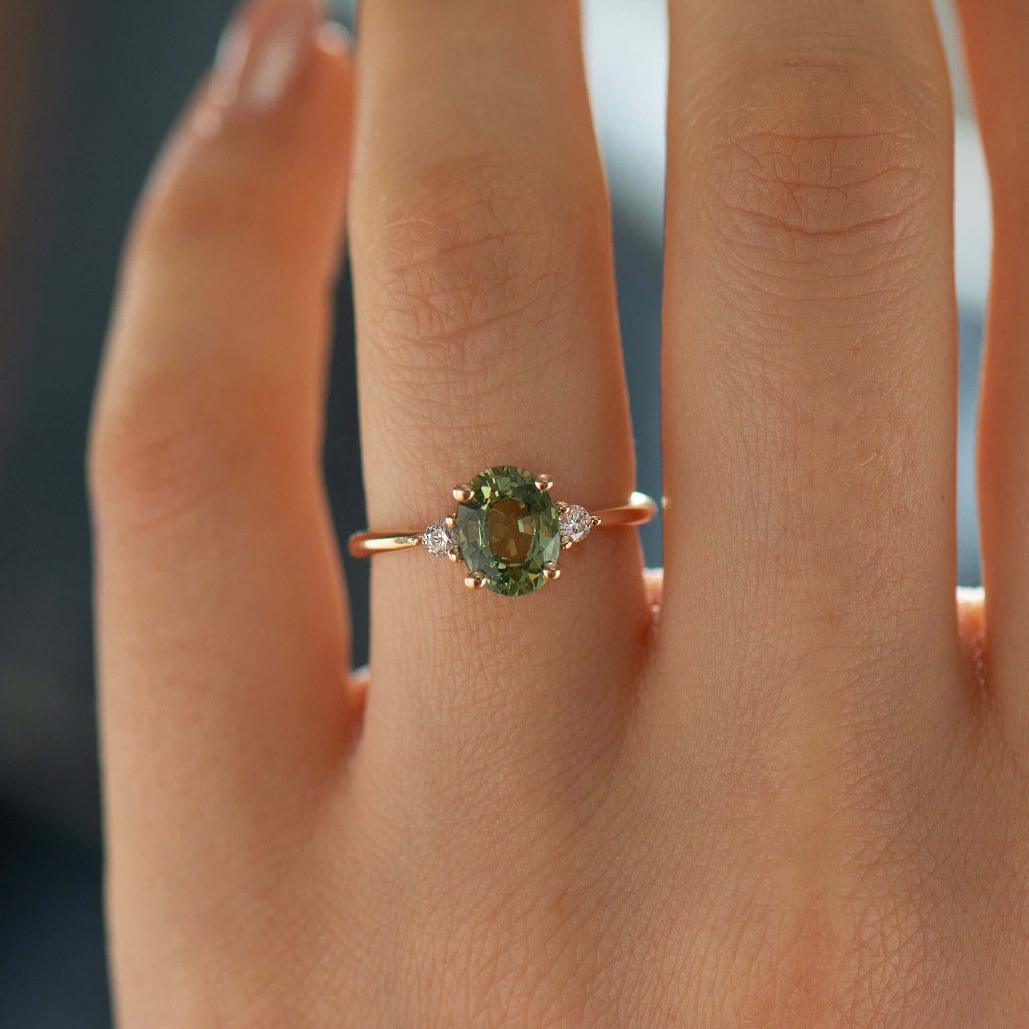 Large Green Sapphire Engagement Ring - Oval with Round Sides