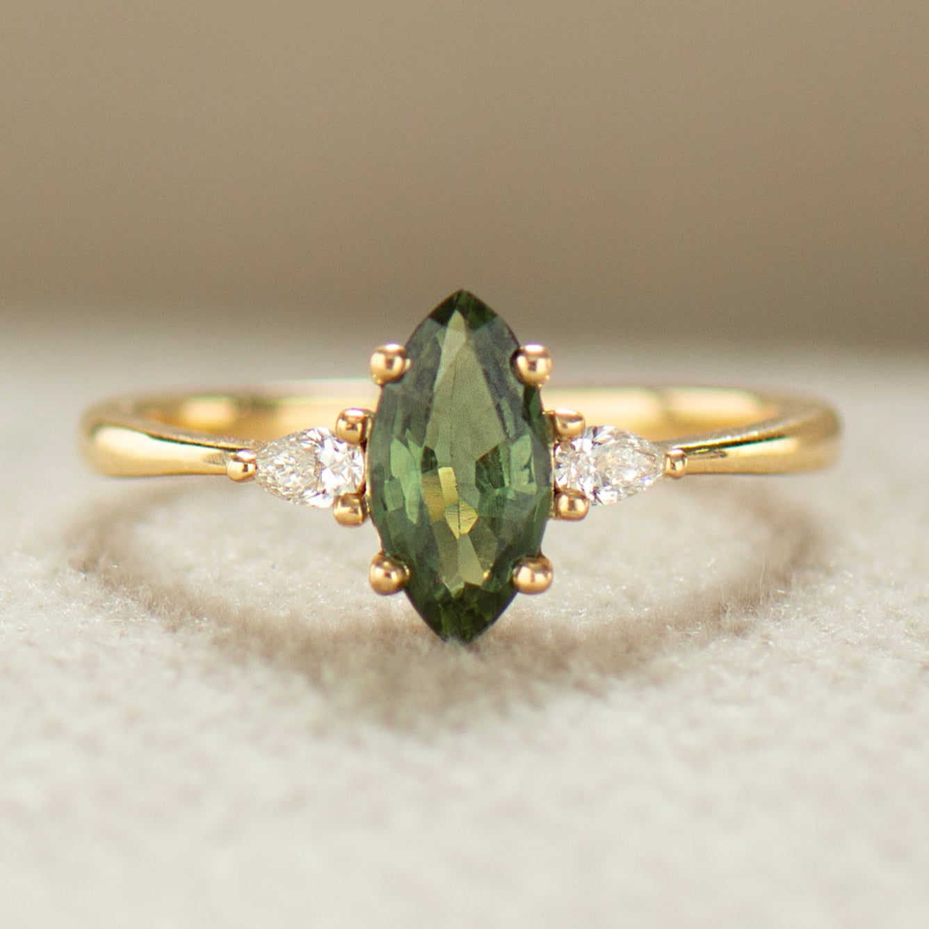Green Sapphire Engagement Ring - Marquise