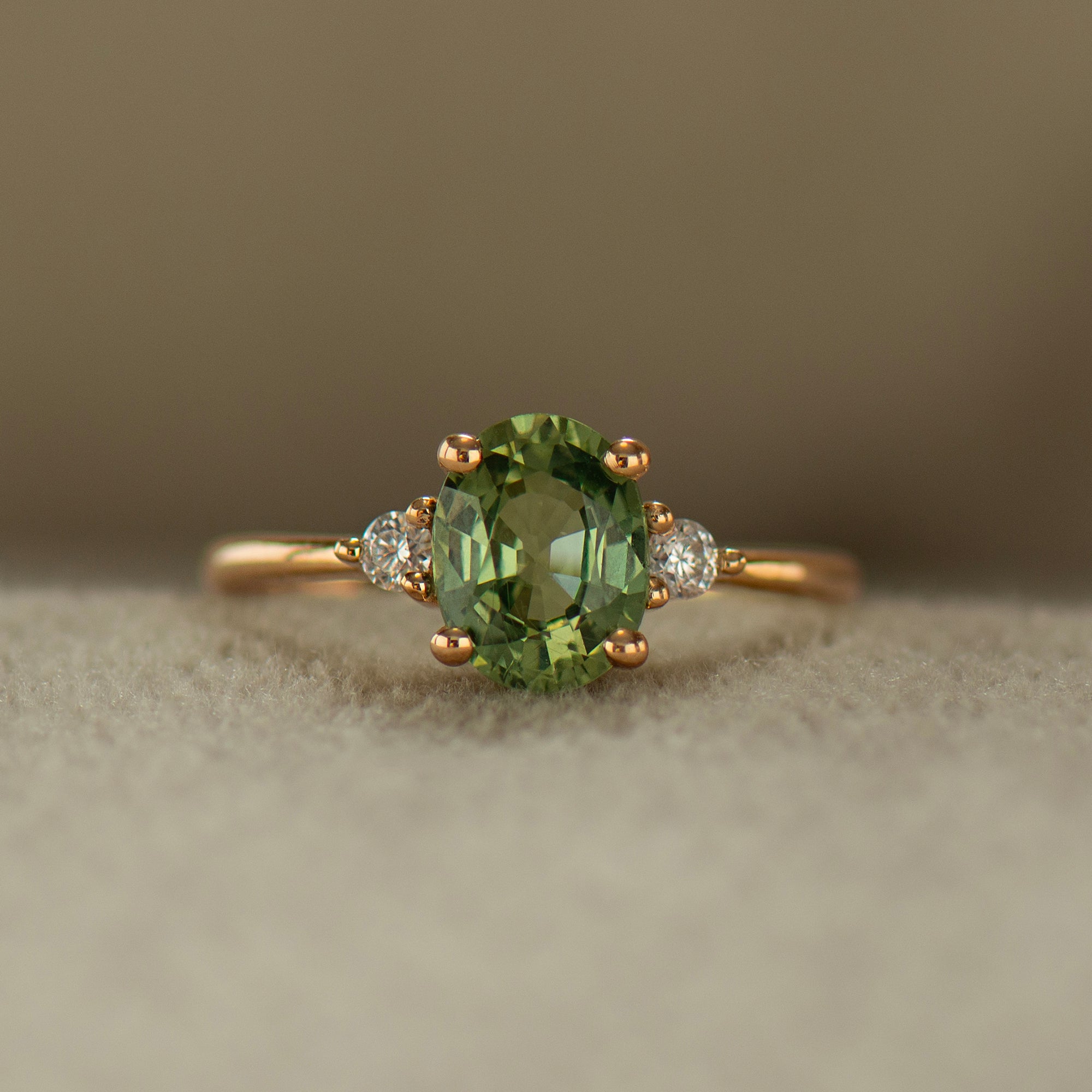 Large Green Sapphire Engagement Ring - Oval with Round Sides