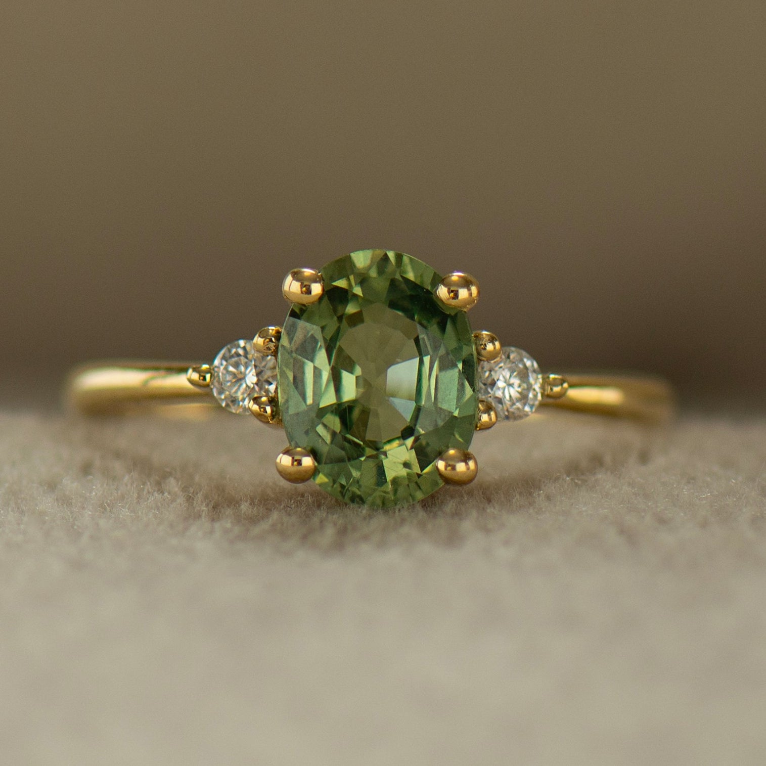 Large Green Sapphire Engagement Ring - Oval with Round Sides