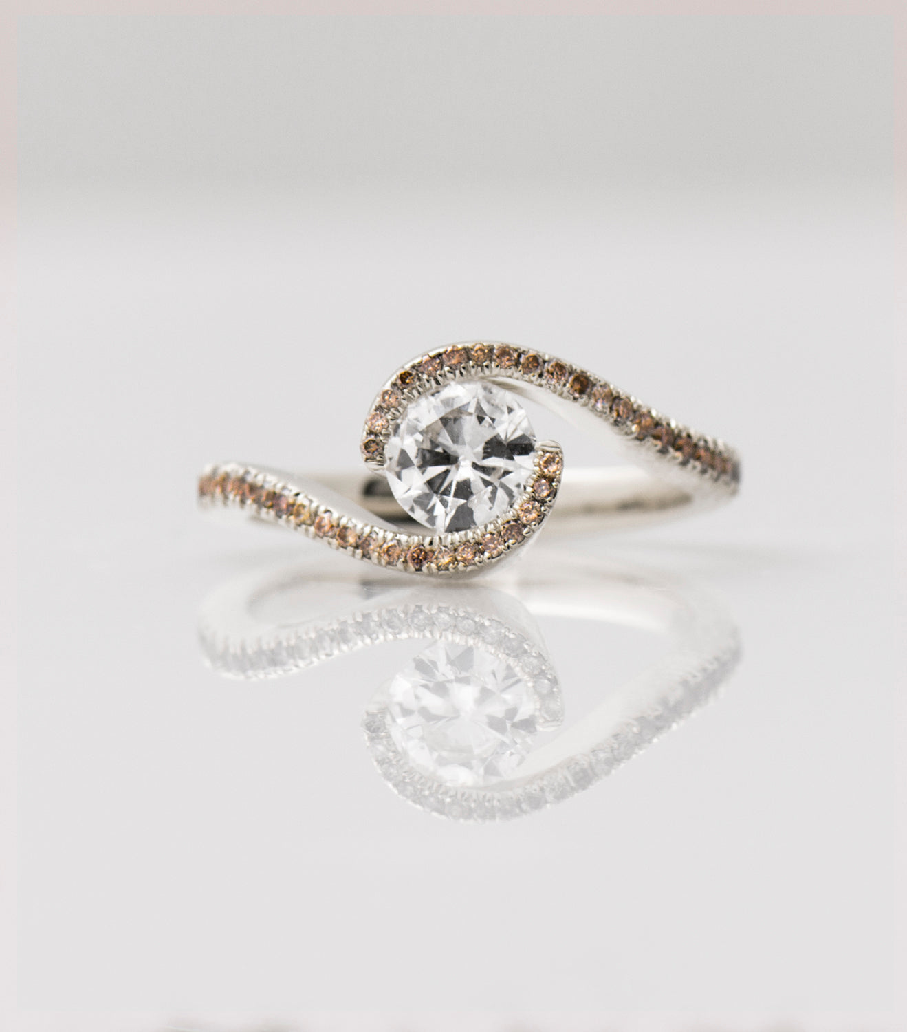 Twisted Engagement Ring Set With Brown Diamonds