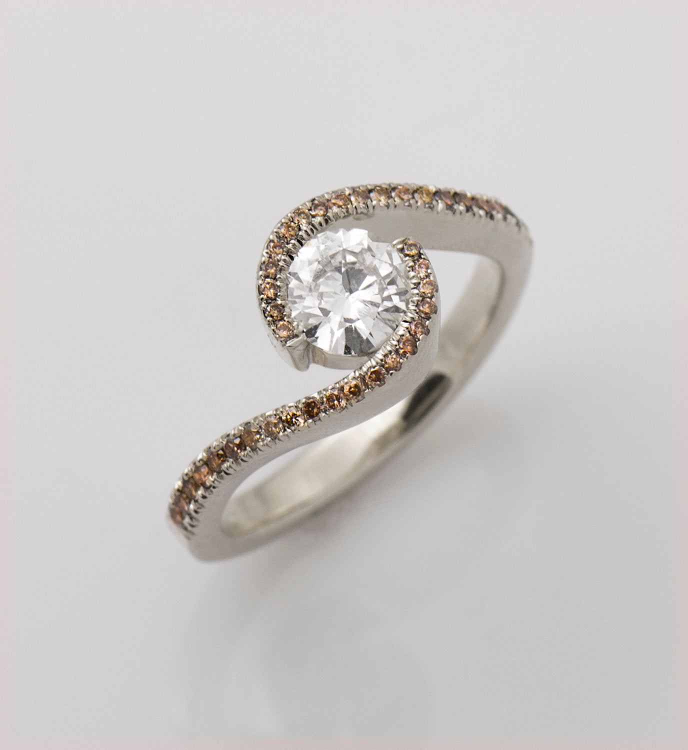 Twisted Engagement Ring Set With Brown Diamonds