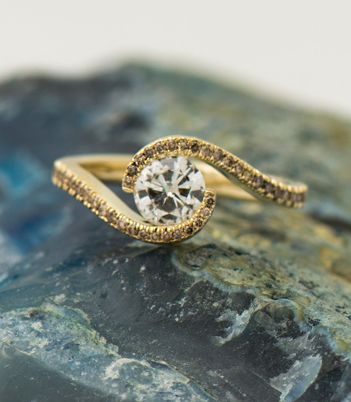 Twisted Engagement Ring Set With Brown Diamonds