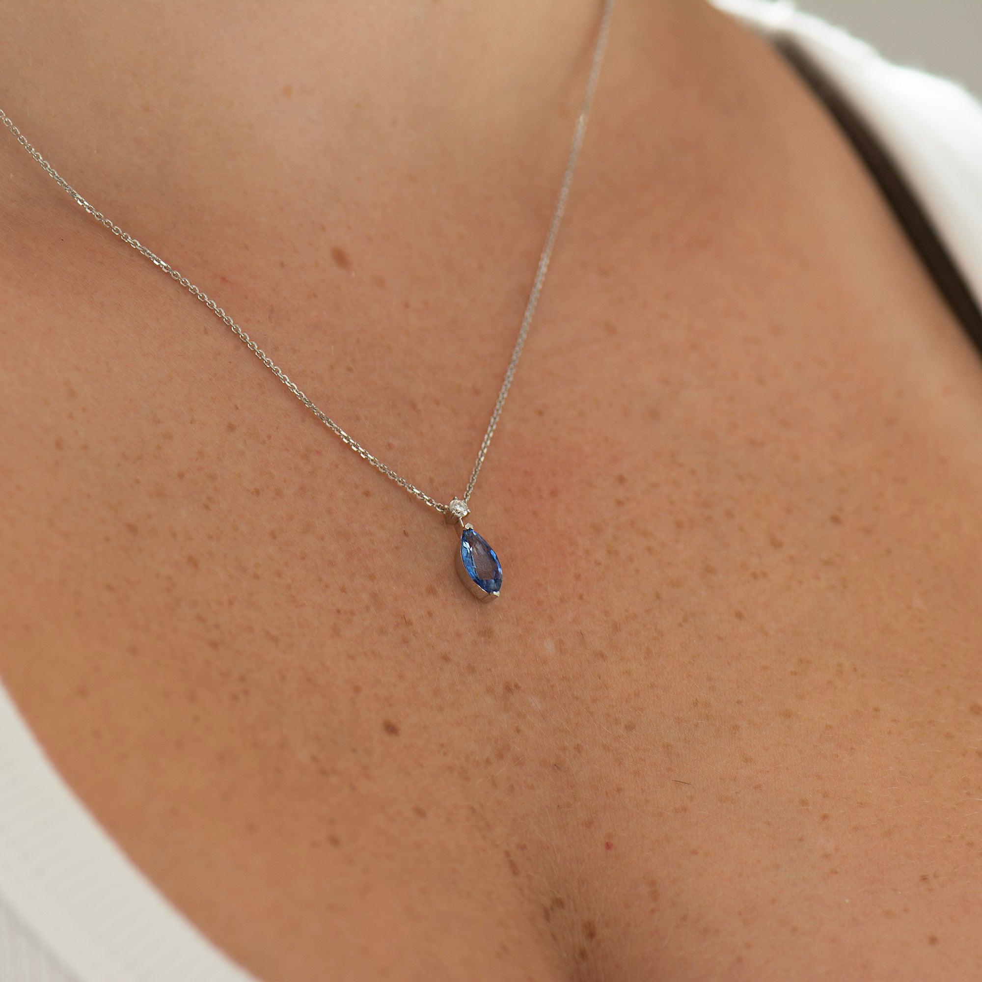 Marquise Bright Blue Sapphire Necklace