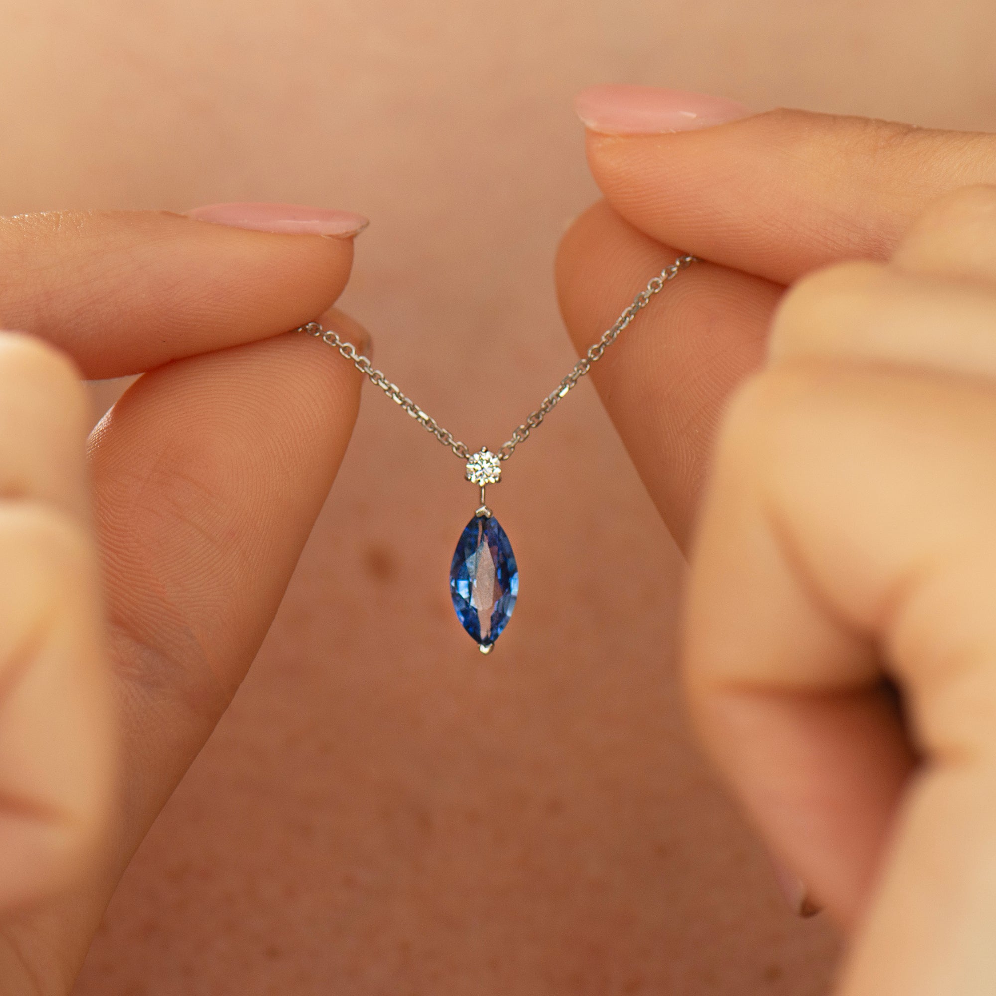 Marquise Bright Blue Sapphire Necklace