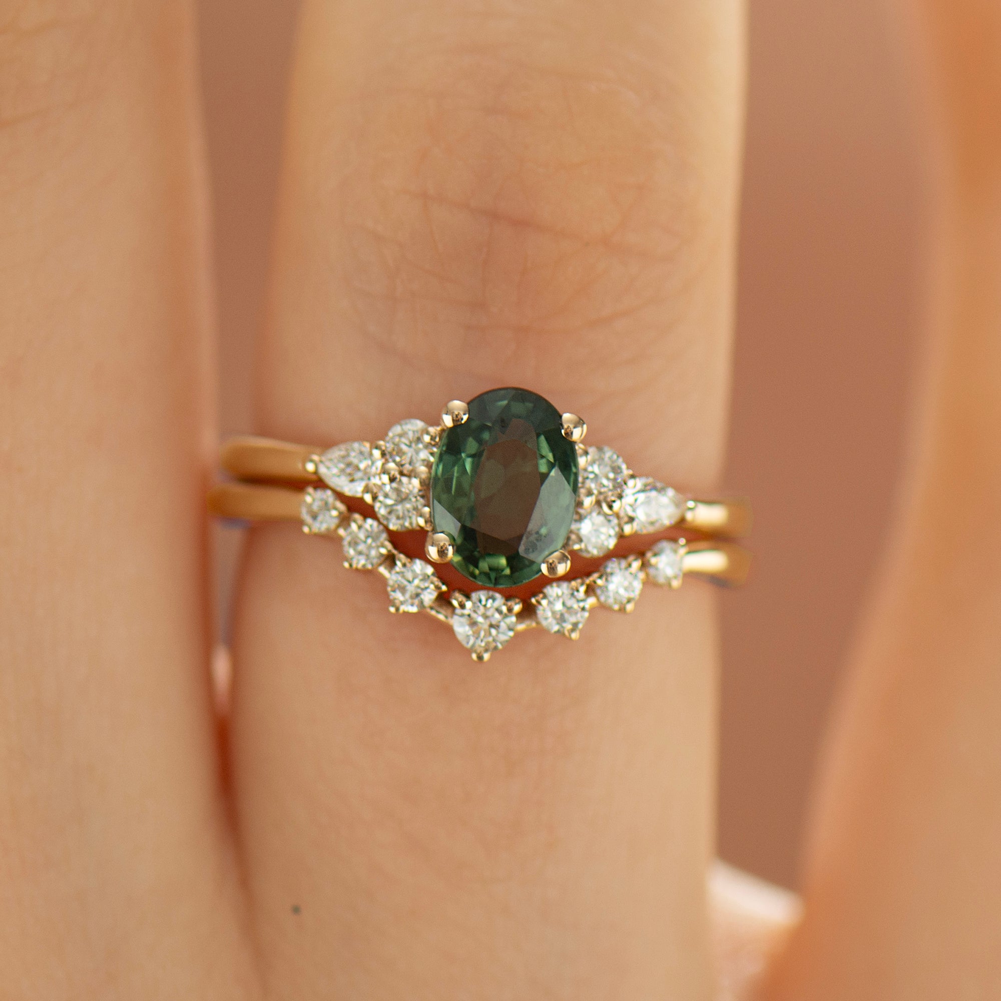 Forest Green Sapphire Engagement Set