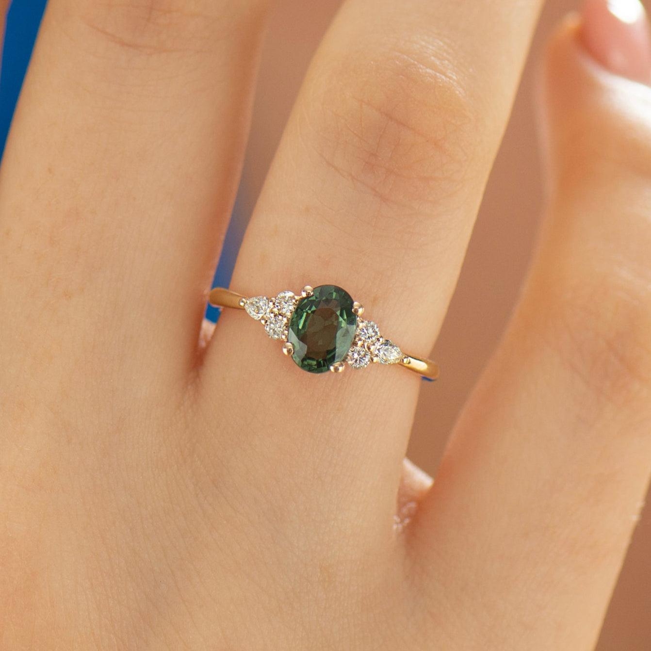 Forest Green Sapphire Engagement Ring