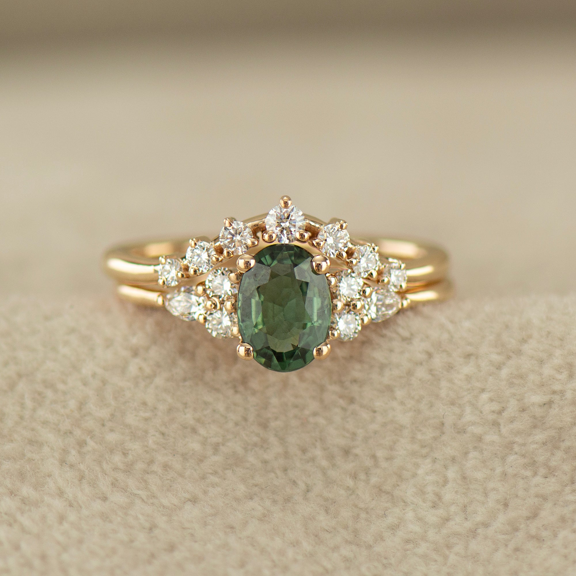Forest Green Sapphire Engagement Set