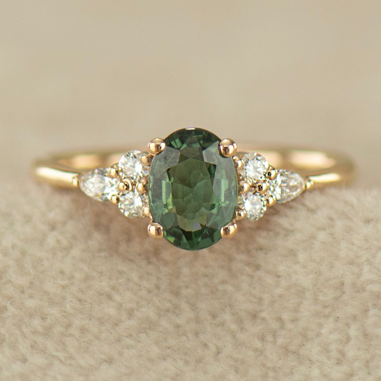 Forest Green Sapphire Engagement Ring