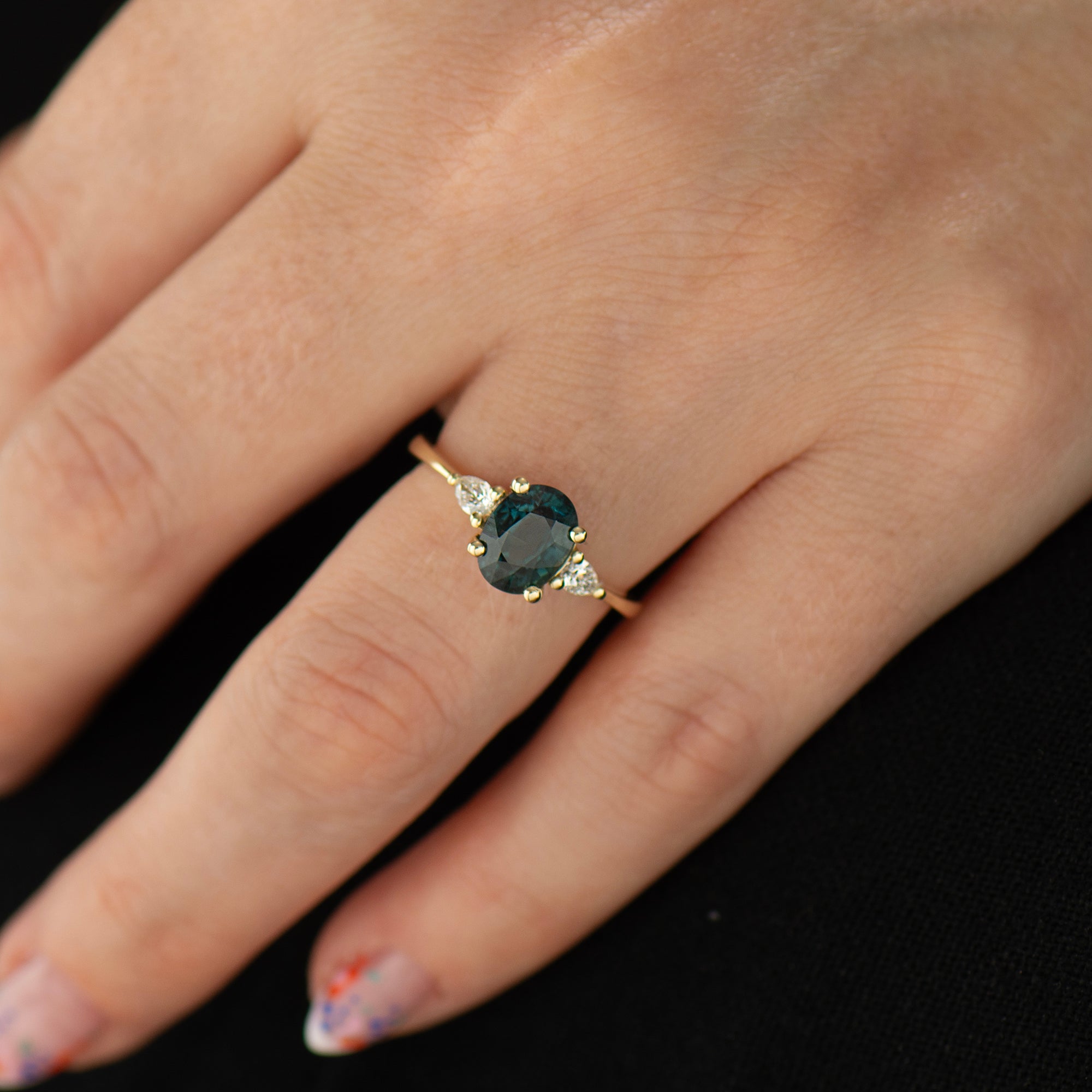 2.13 Carat Dark Teal Sapphire Ring - 14K Yellow Gold