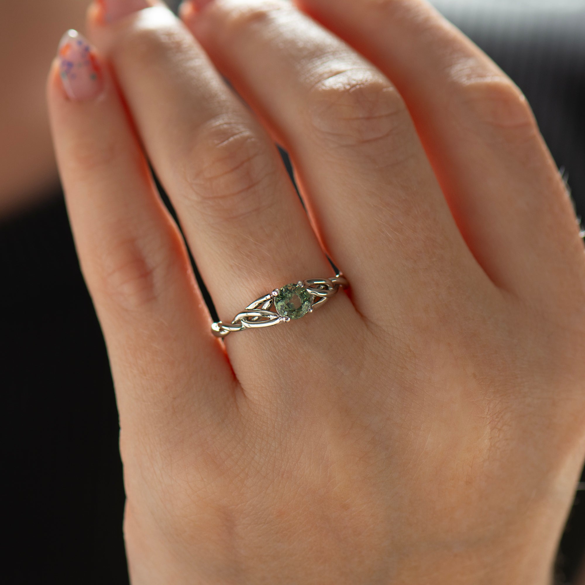 Celtic Mint Green Sapphire Ring