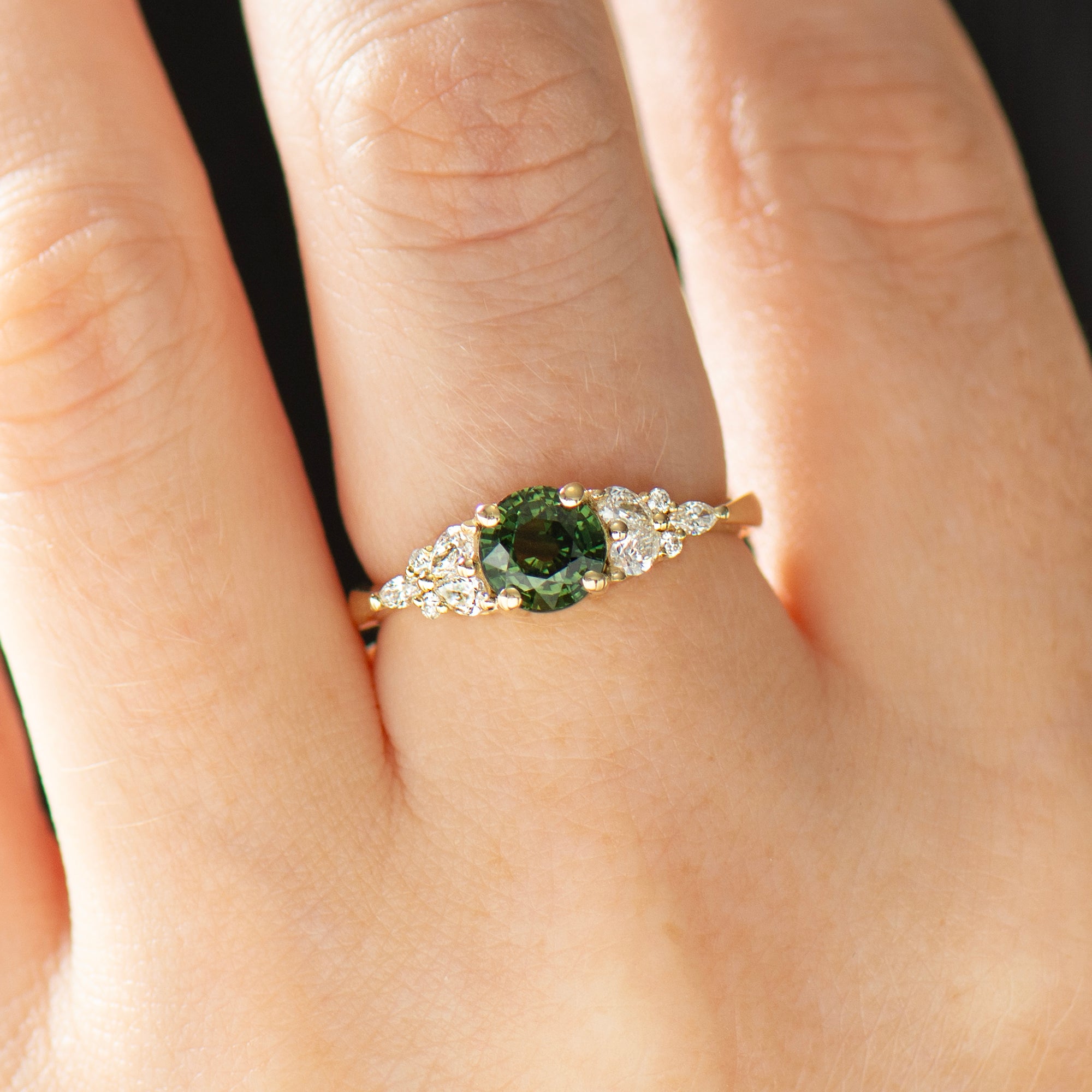 Cluster Forest Green Sapphire Ring