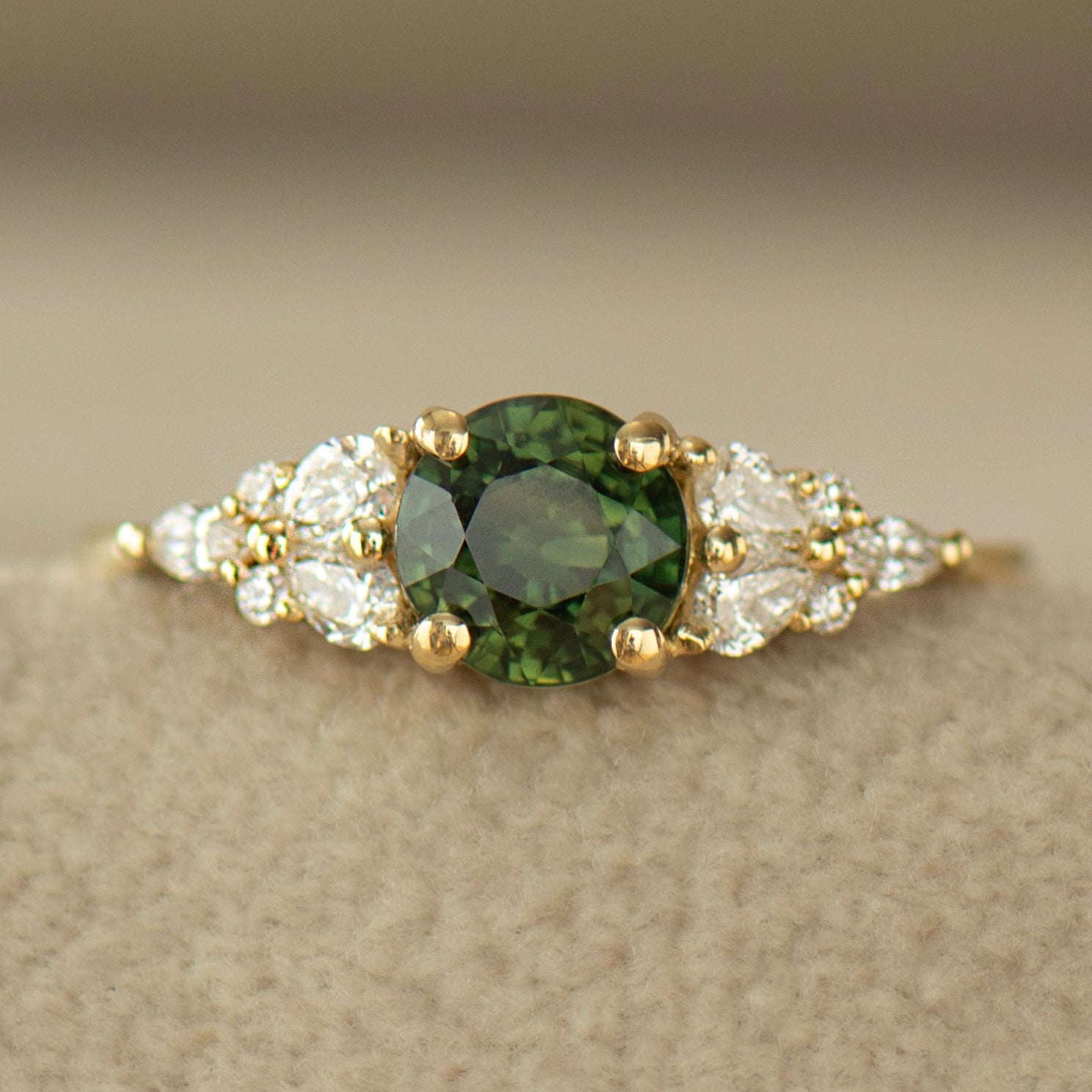Cluster Forest Green Sapphire Ring