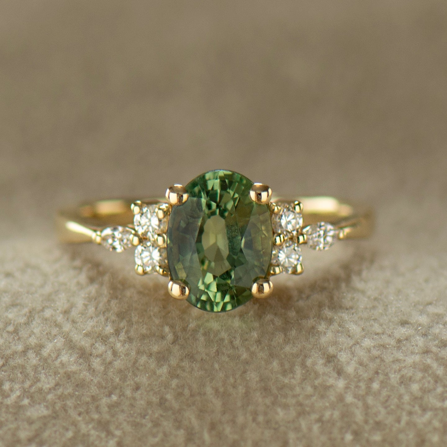 Large Lotus Green Sapphire Engagement Ring