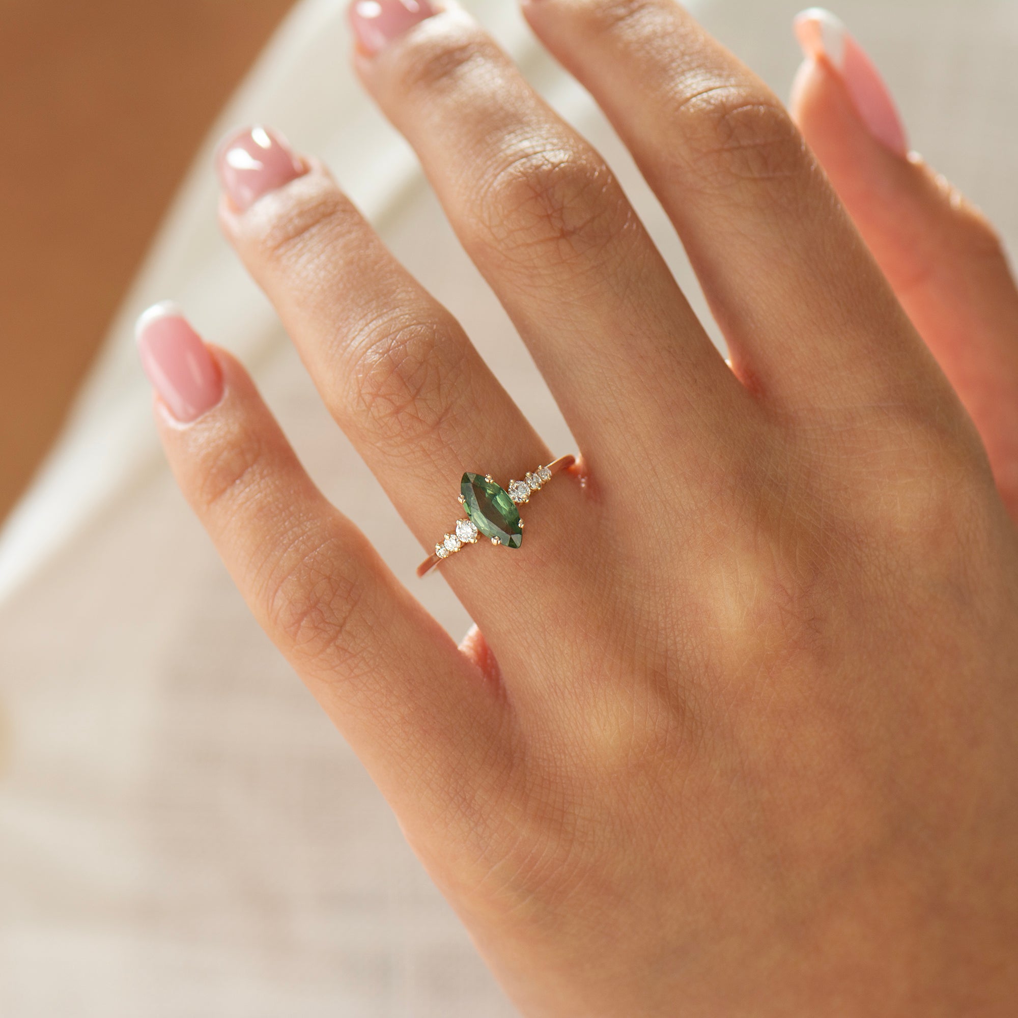 Marquise Cut Green Sapphire Engagement Ring