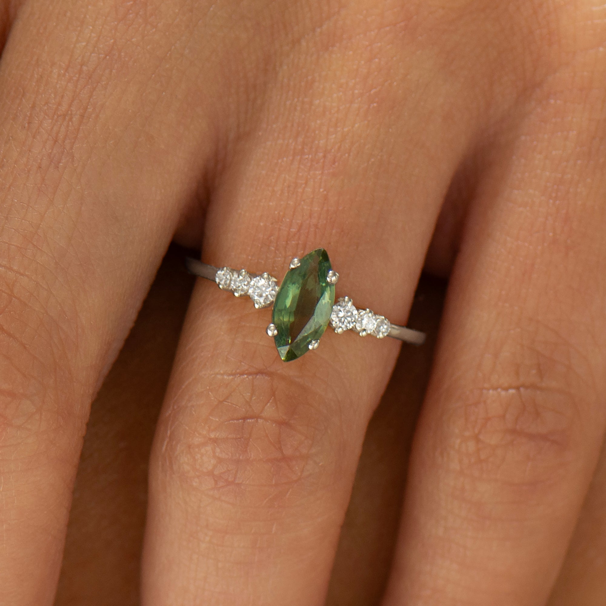 Marquise Cut Green Sapphire Engagement Ring