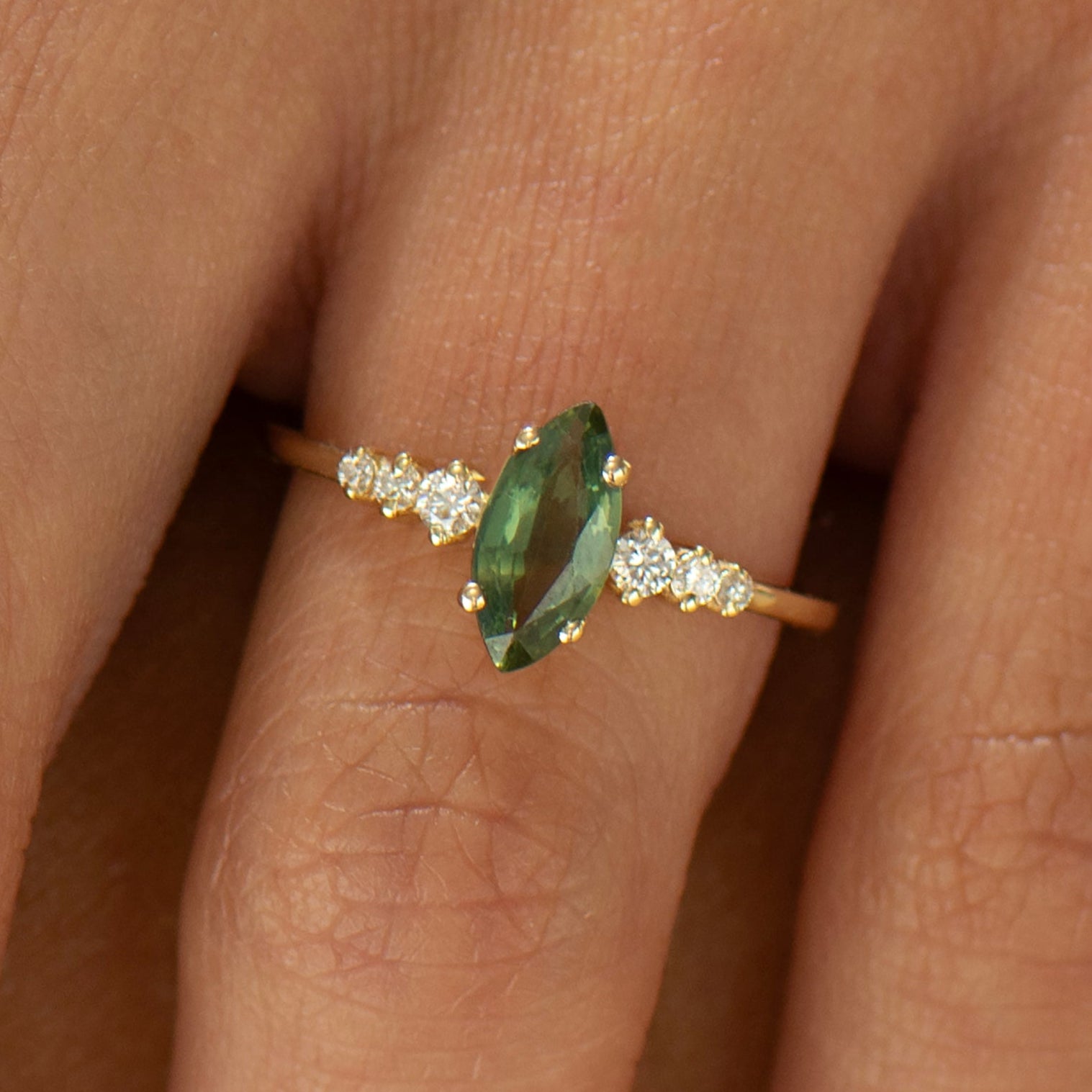Marquise Cut Green Sapphire Engagement Ring
