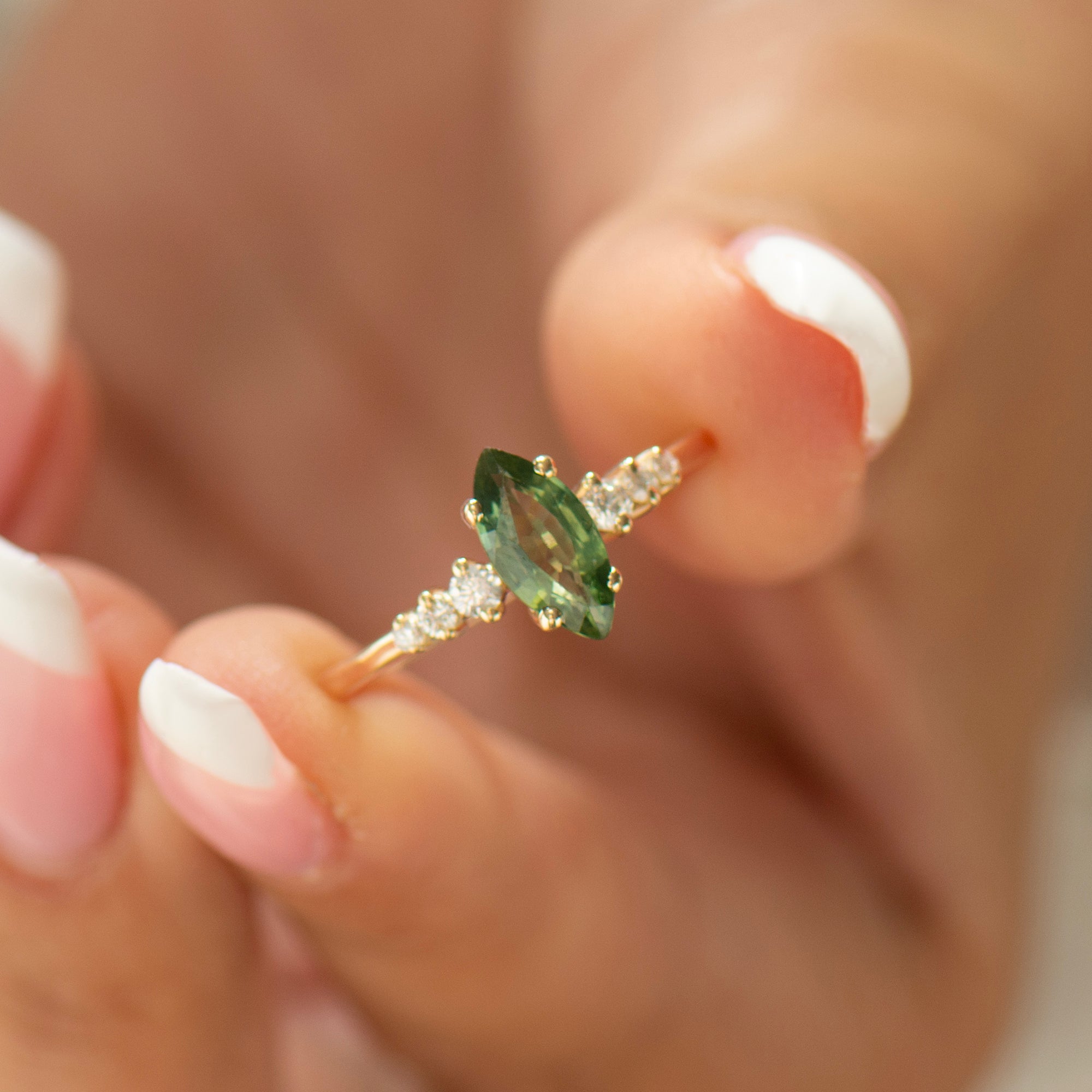 Marquise Cut Green Sapphire Engagement Ring