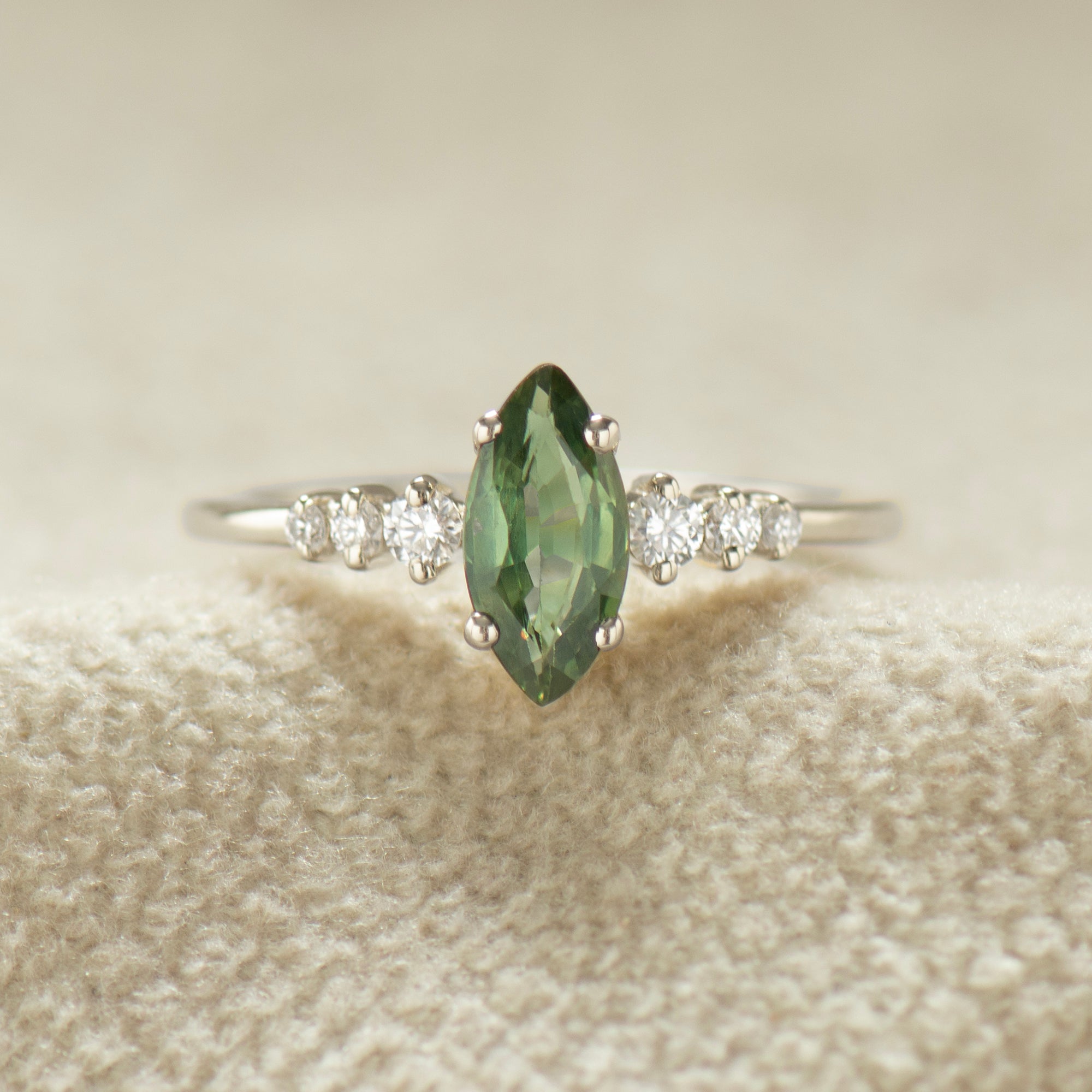 Marquise Cut Green Sapphire Engagement Ring