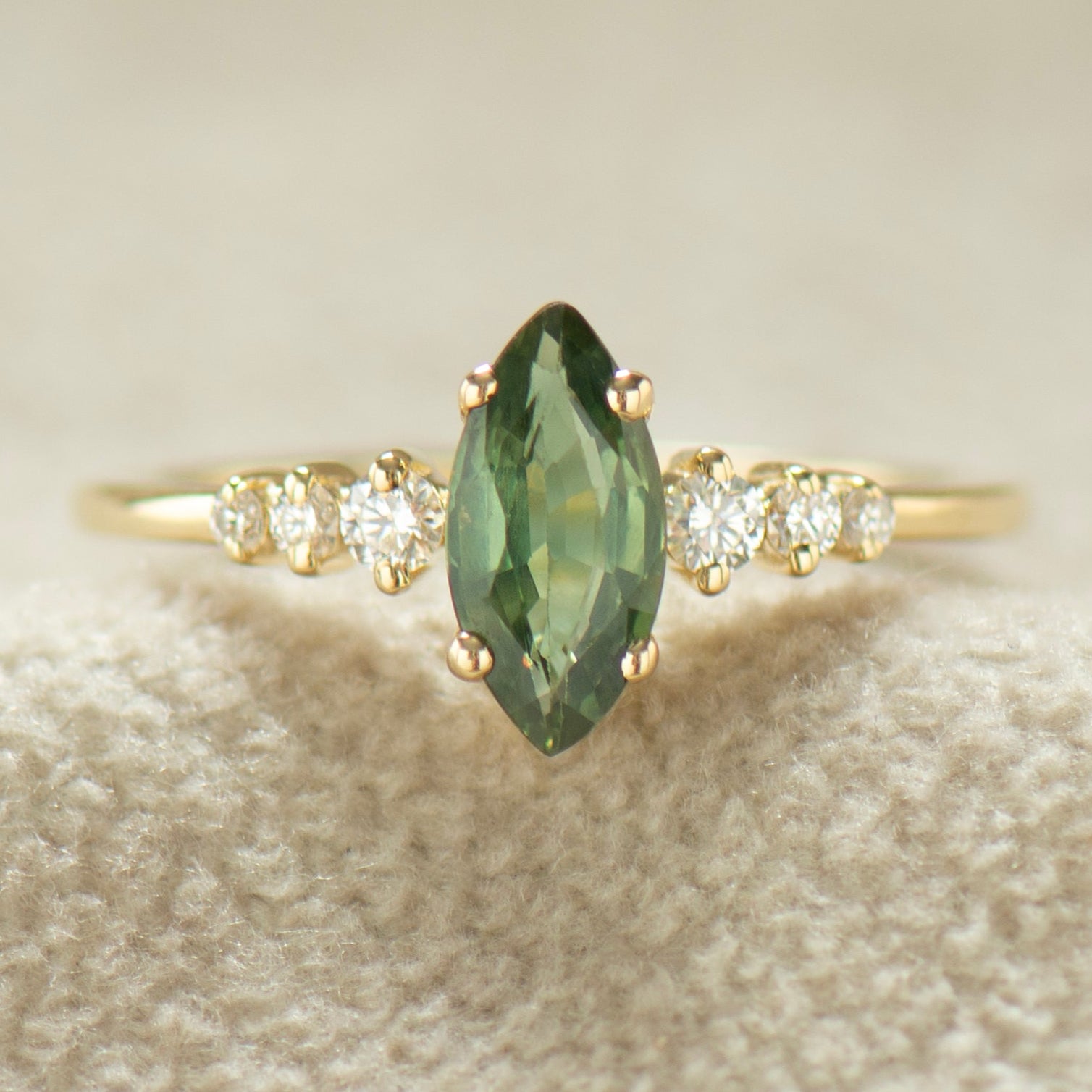 Marquise Cut Green Sapphire Engagement Ring