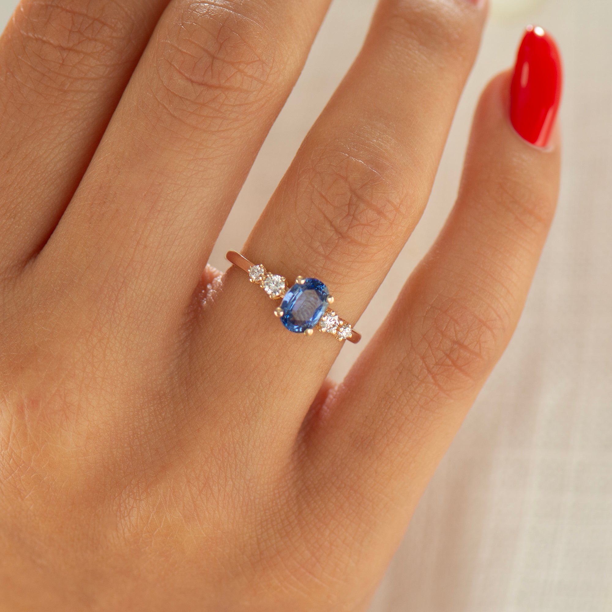 Large Bright Blue Sapphire Engagement Ring