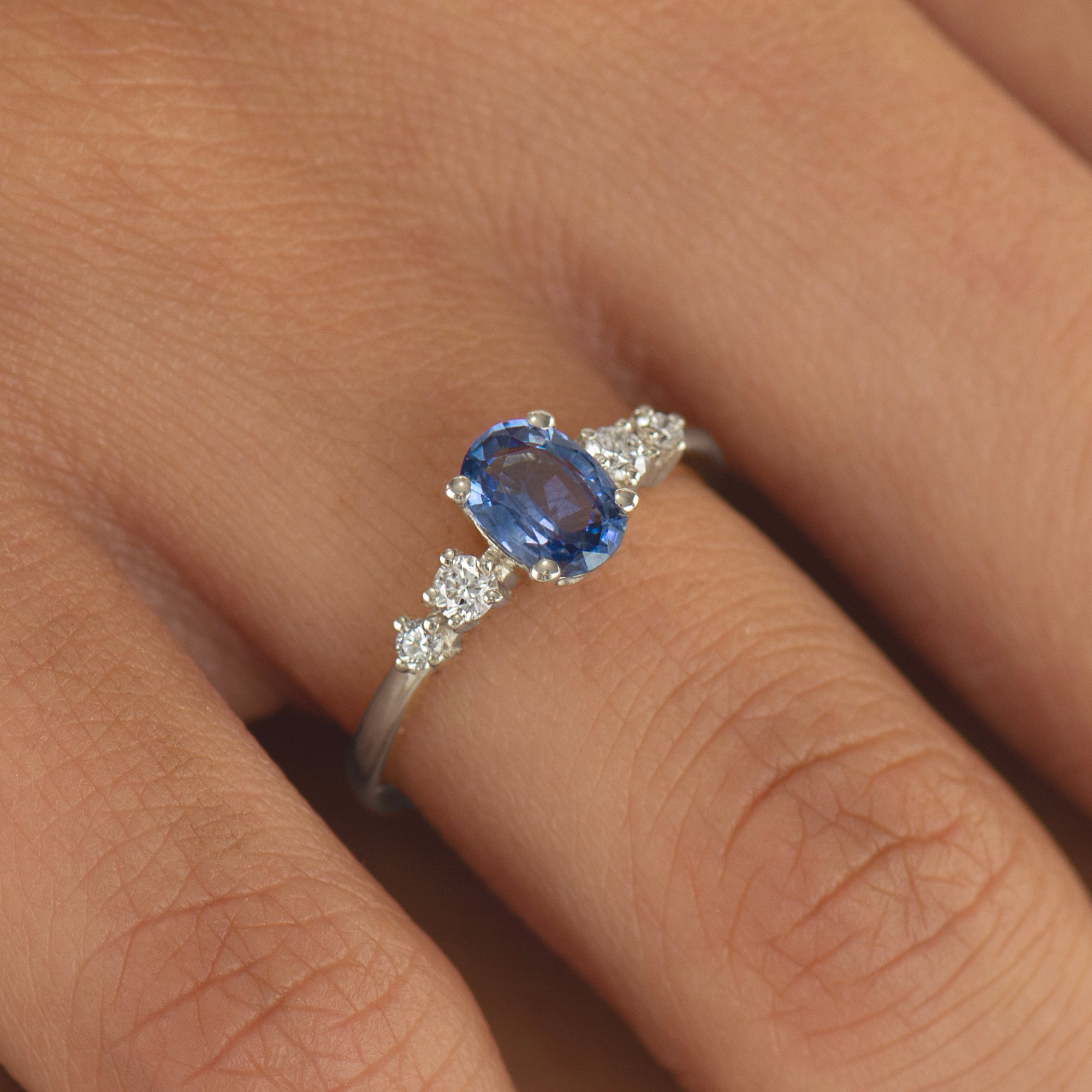 Large Bright Blue Sapphire Engagement Ring