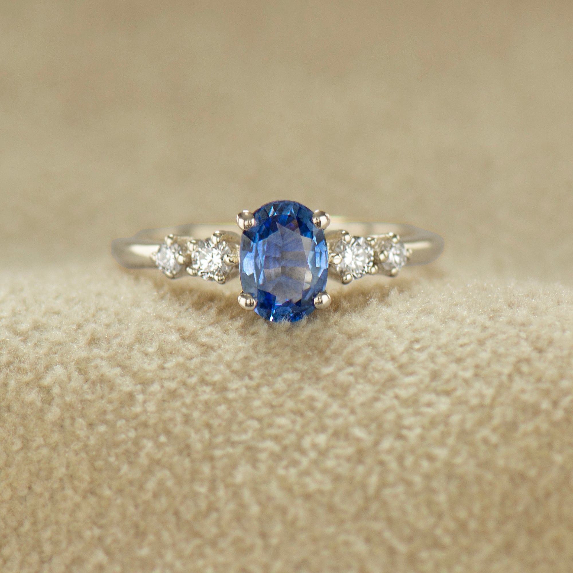 Large Bright Blue Sapphire Engagement Ring