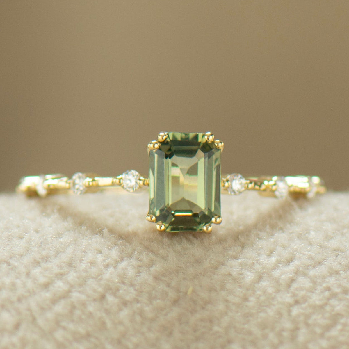 Unique Green Sapphire Engagement Ring - Emerald