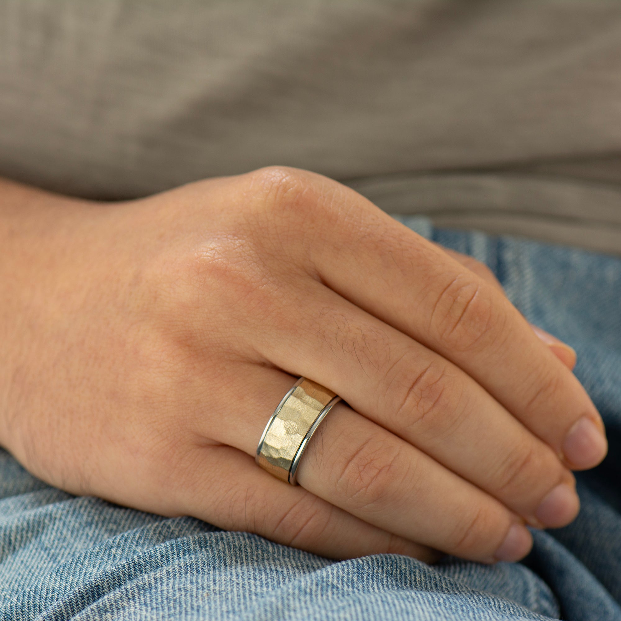 10MM Wide Hammered Men's Ring