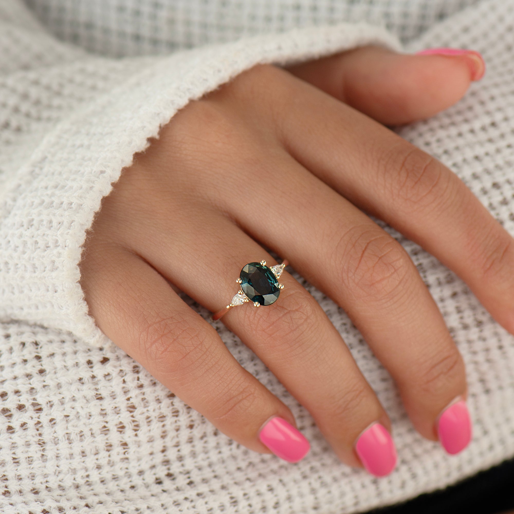 Dark Teal Sapphire Engagement Ring