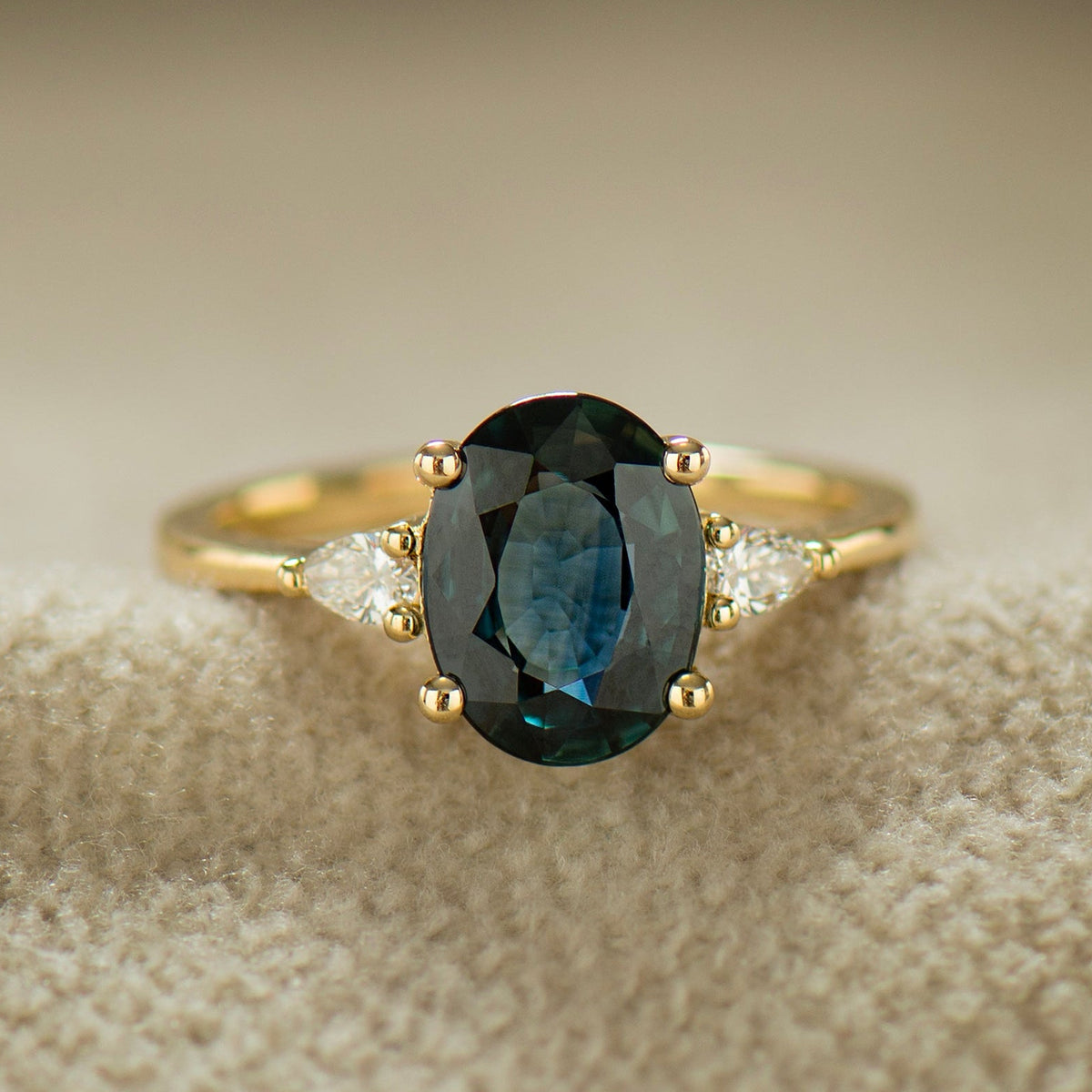 Dark Teal Sapphire Engagement Ring