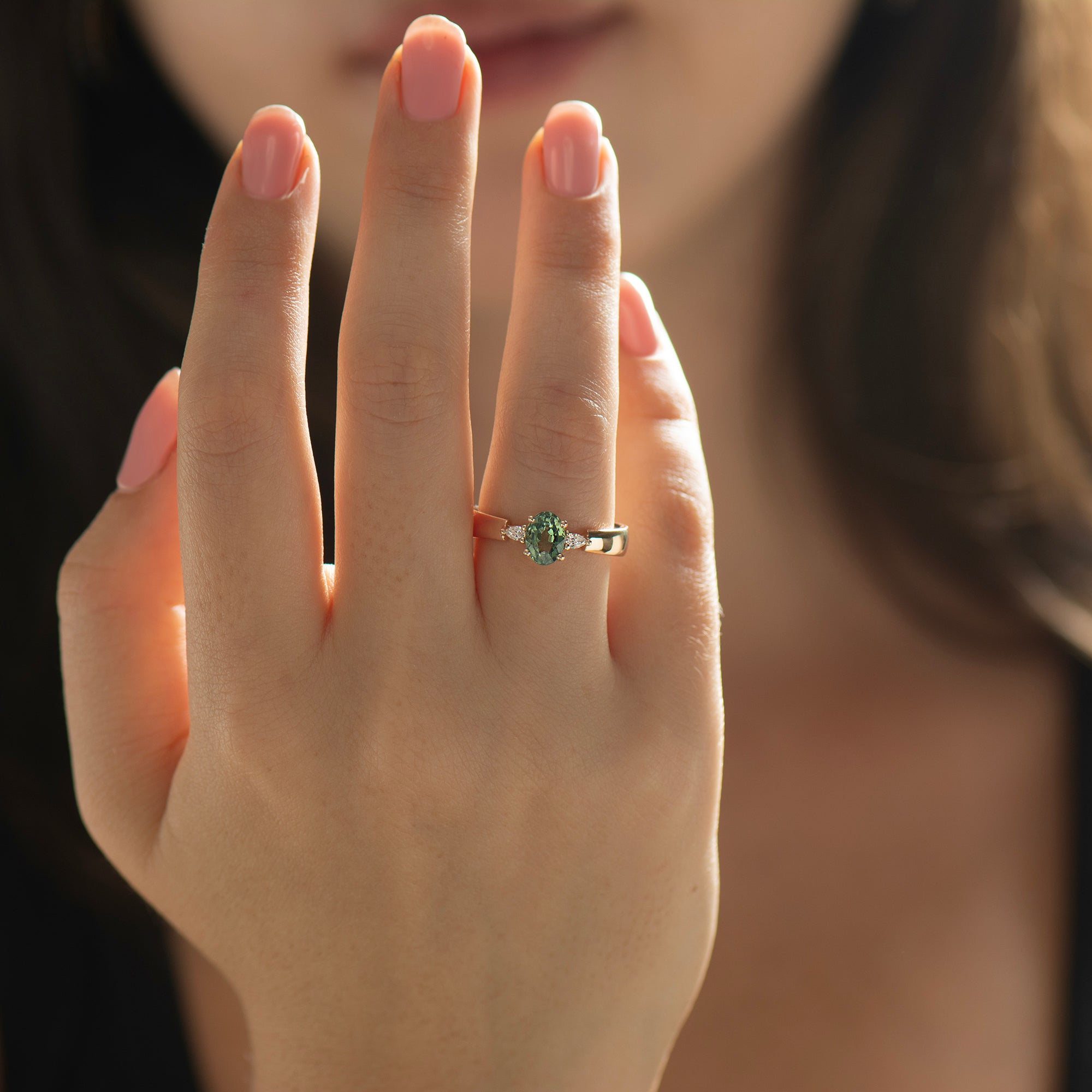 Wide Band Floating Sapphire Ring - Oval