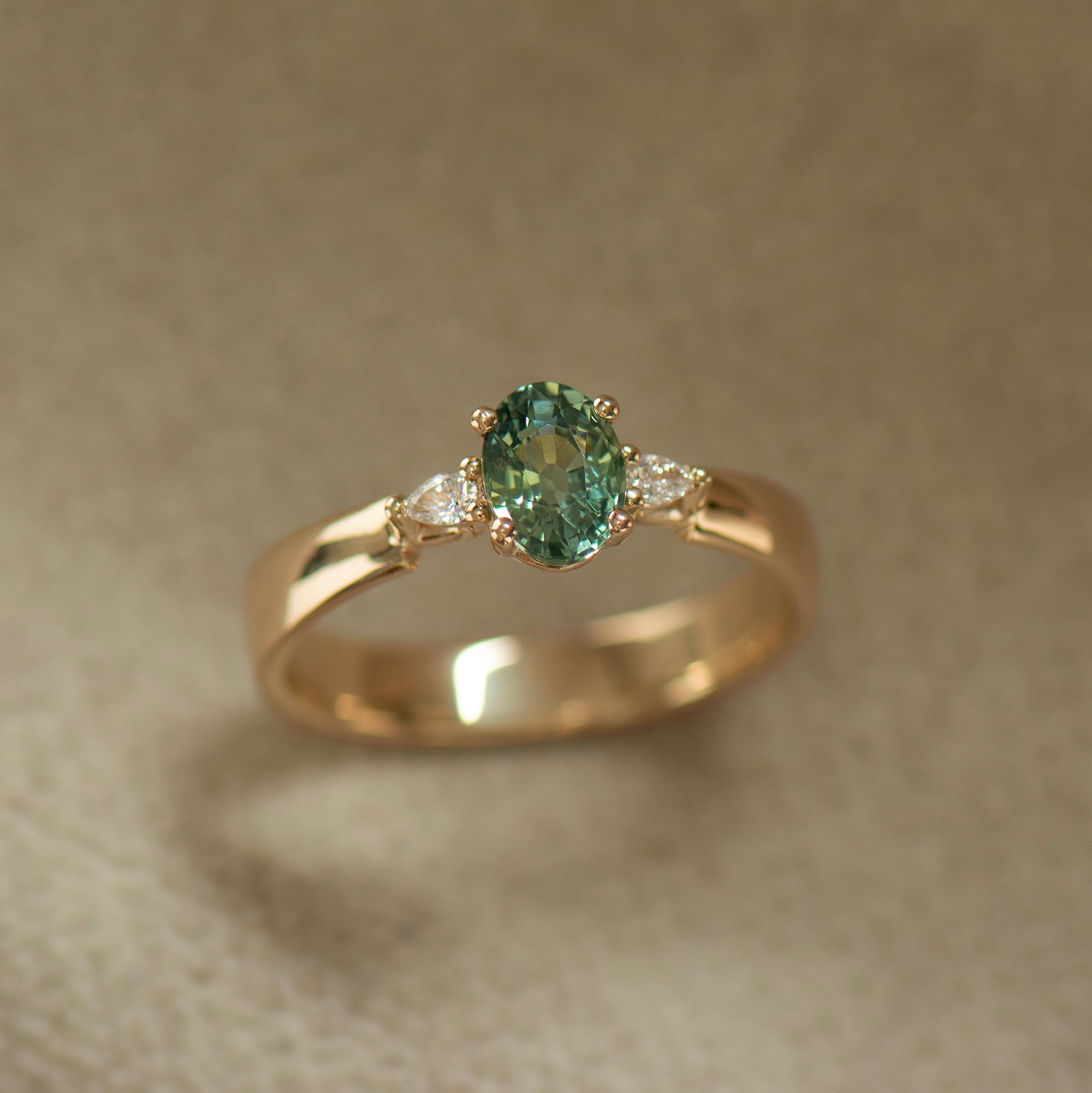 Wide Band Floating Sapphire Ring - Oval