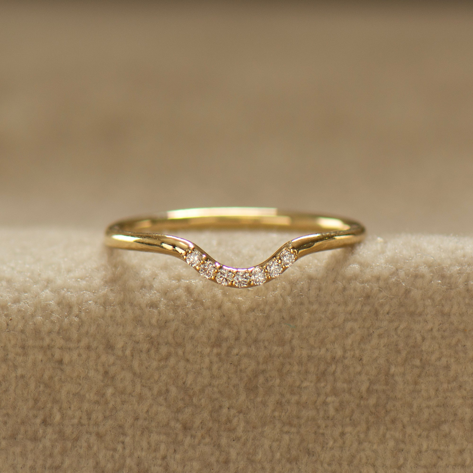 Curved Matching Seven Diamonds Wedding Ring