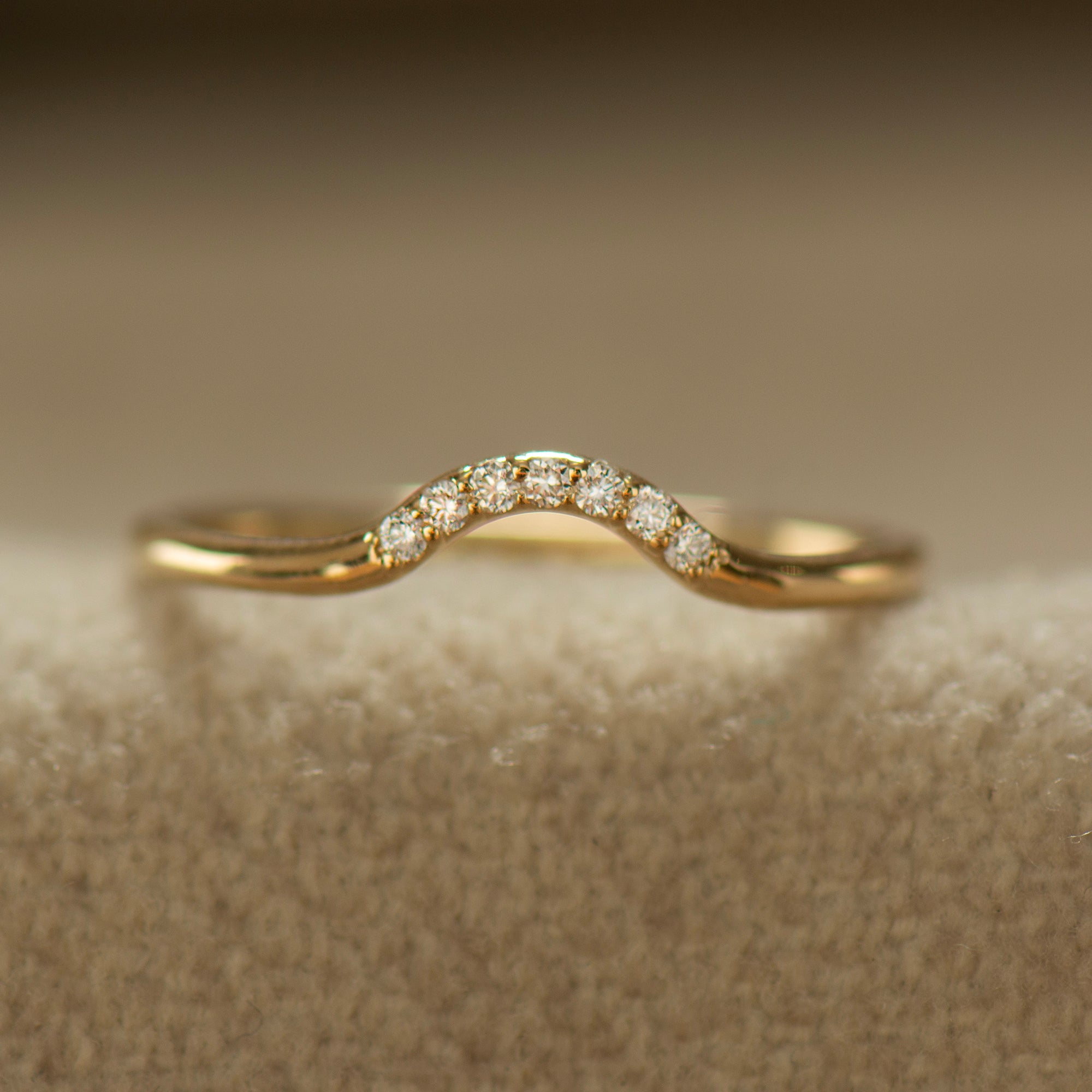 Curved Matching Seven Diamonds Wedding Ring