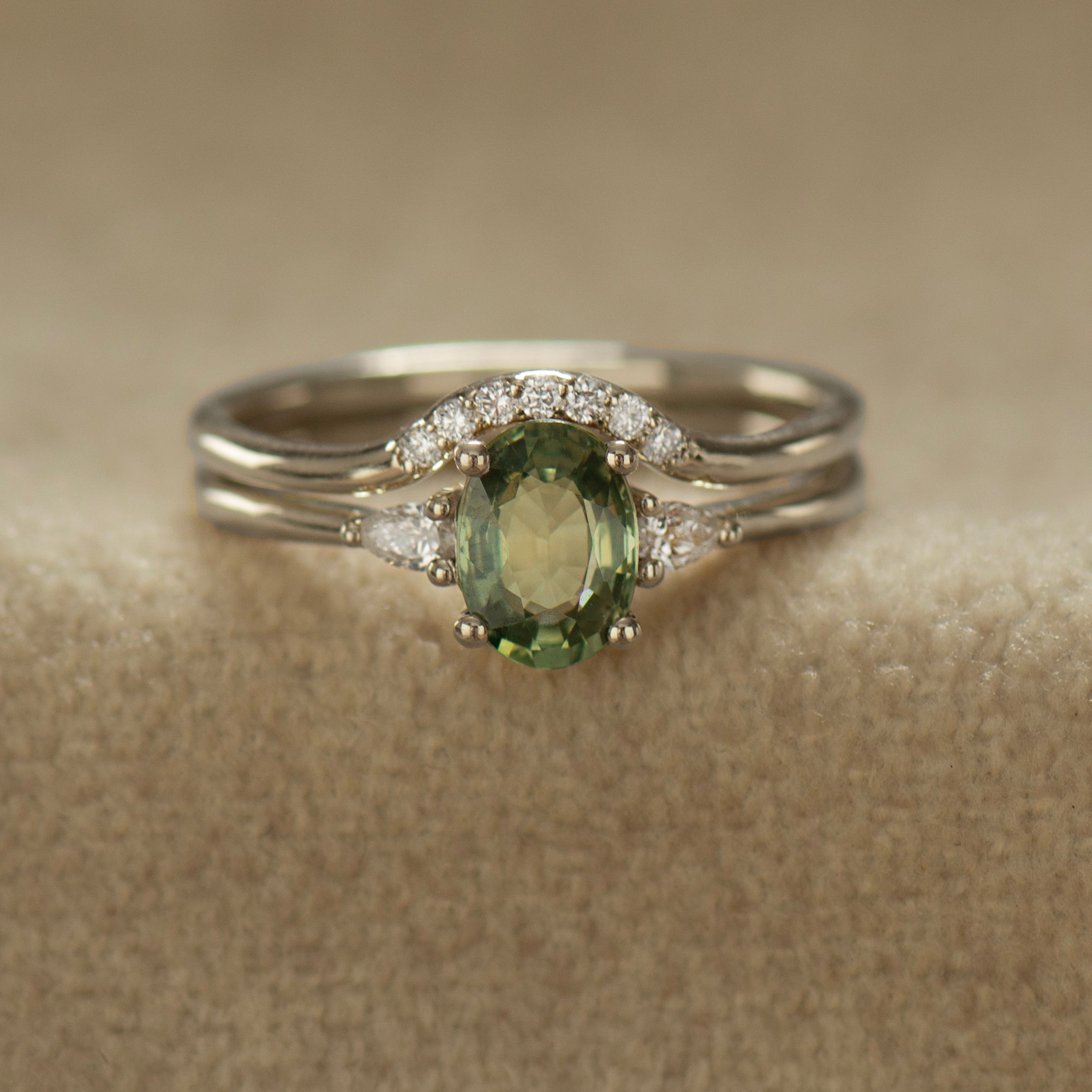 Curved Matching Seven Diamonds Wedding Ring