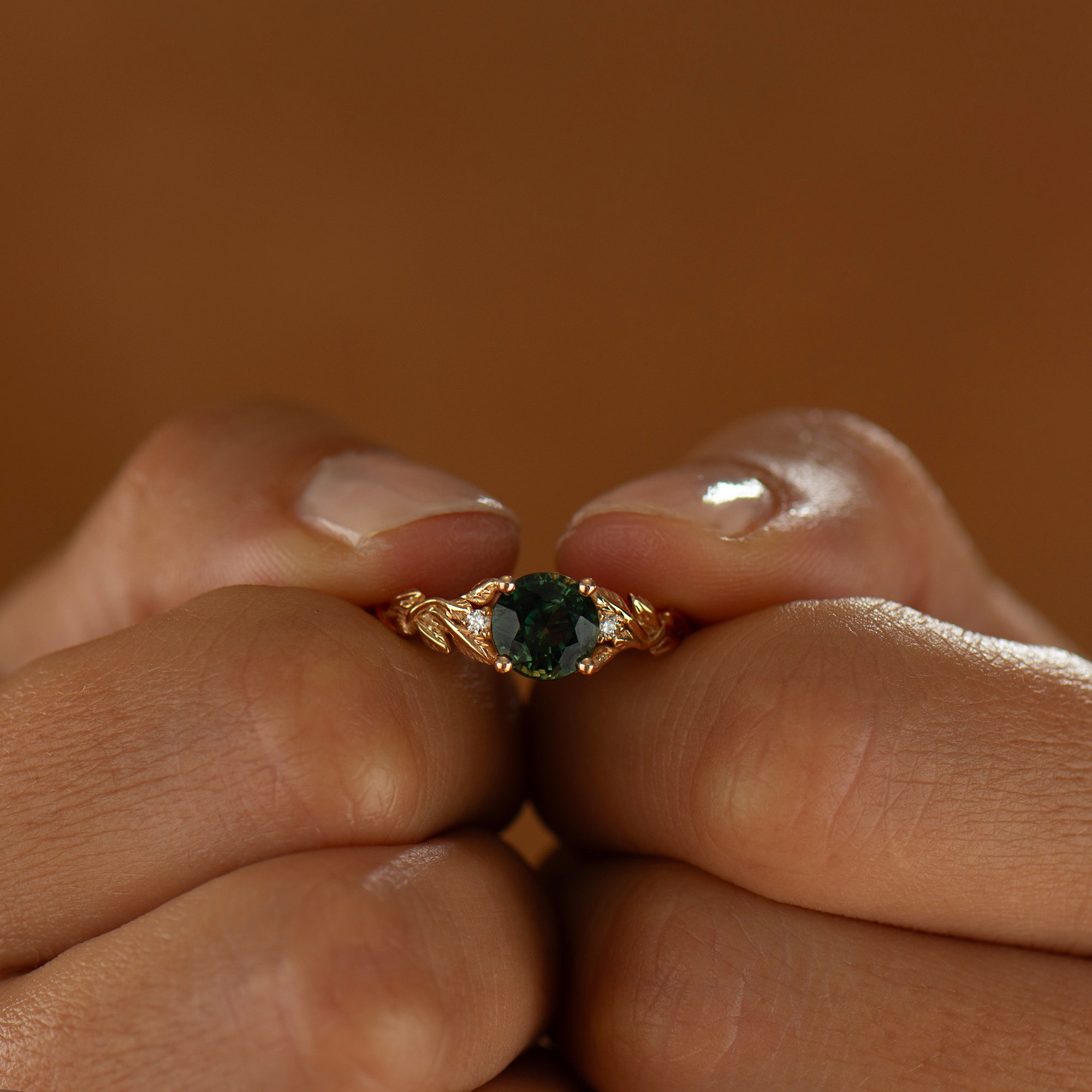 Leaves Sapphire Engagement Ring